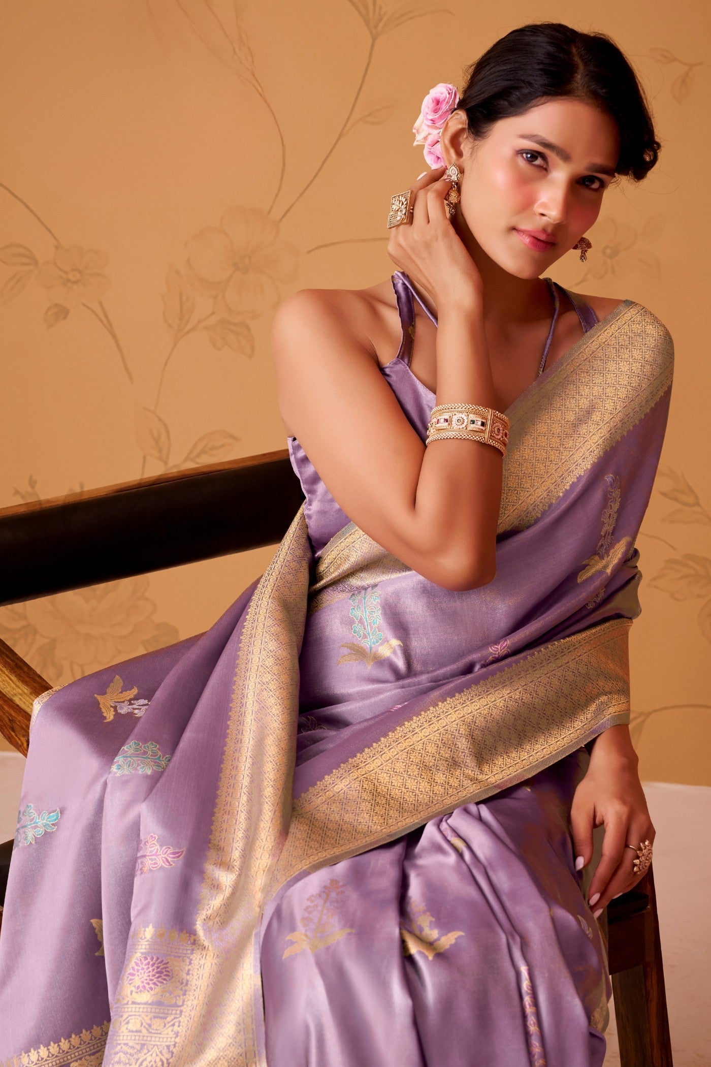 Buy MySilkLove Liseran Purple Handloom Satin Silk Saree Online