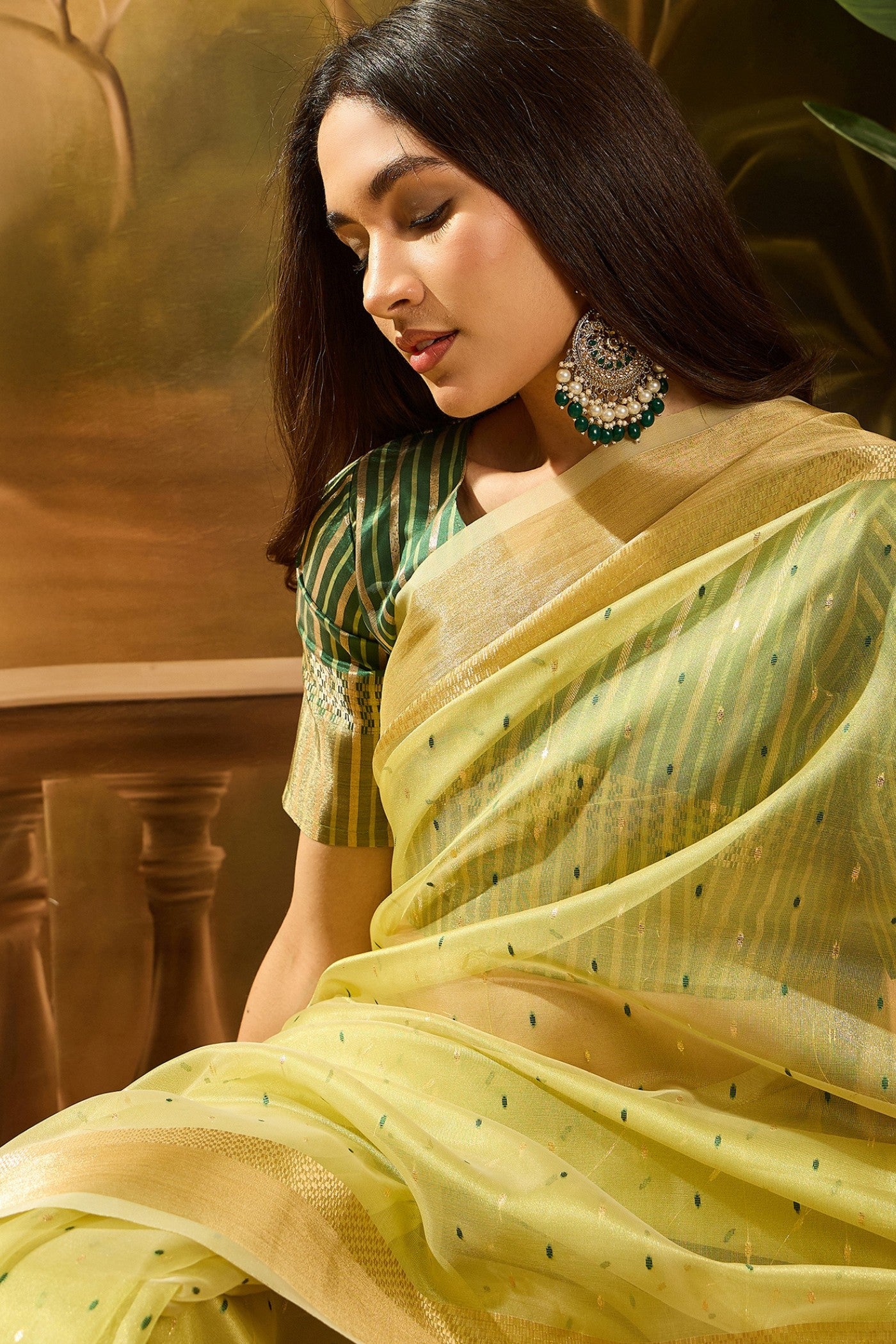 Buy MySilkLove Kelly Green Woven Organza Saree Online