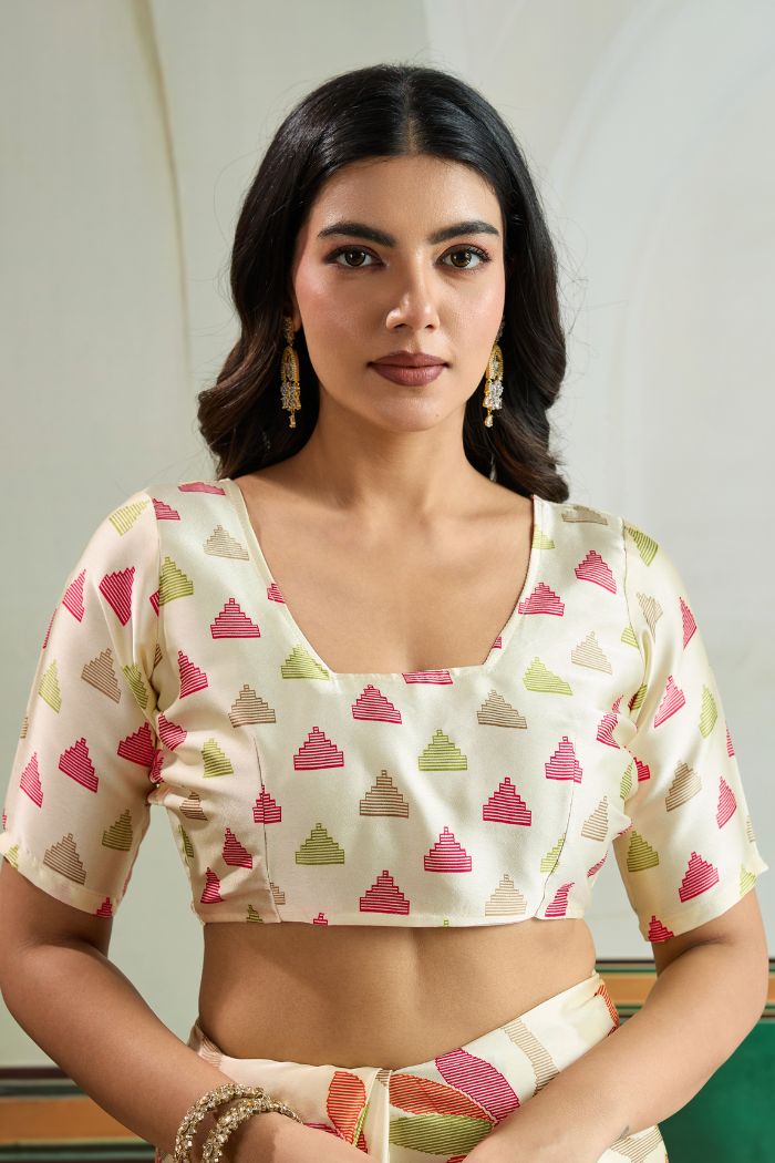 Buy MySilkLove Beige Modal Ajrakh Printed Satin Silk Saree Online