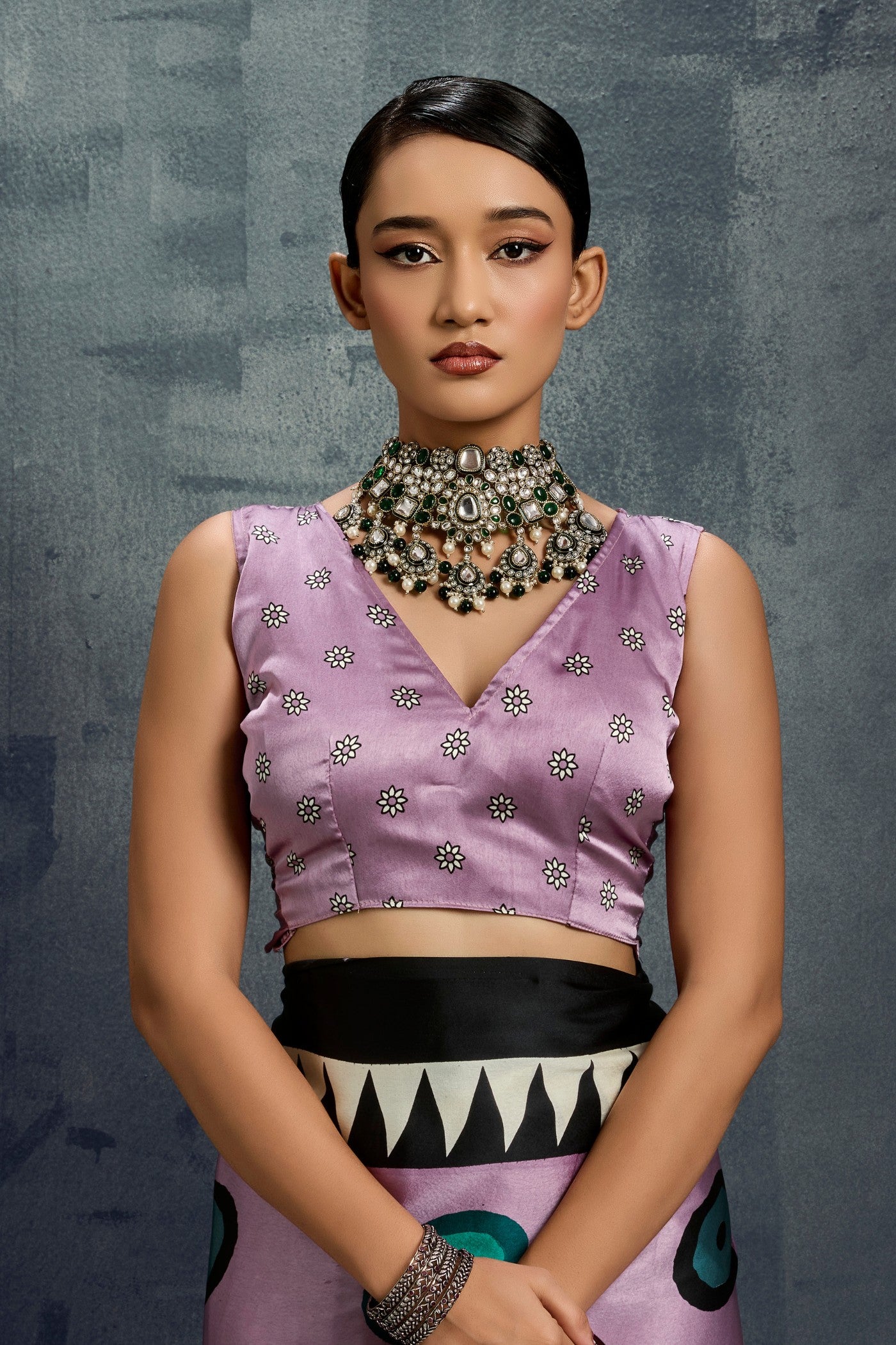 Buy MySilkLove Thistle Purple Ajrakh Printed Satin Crepe Silk Saree Online