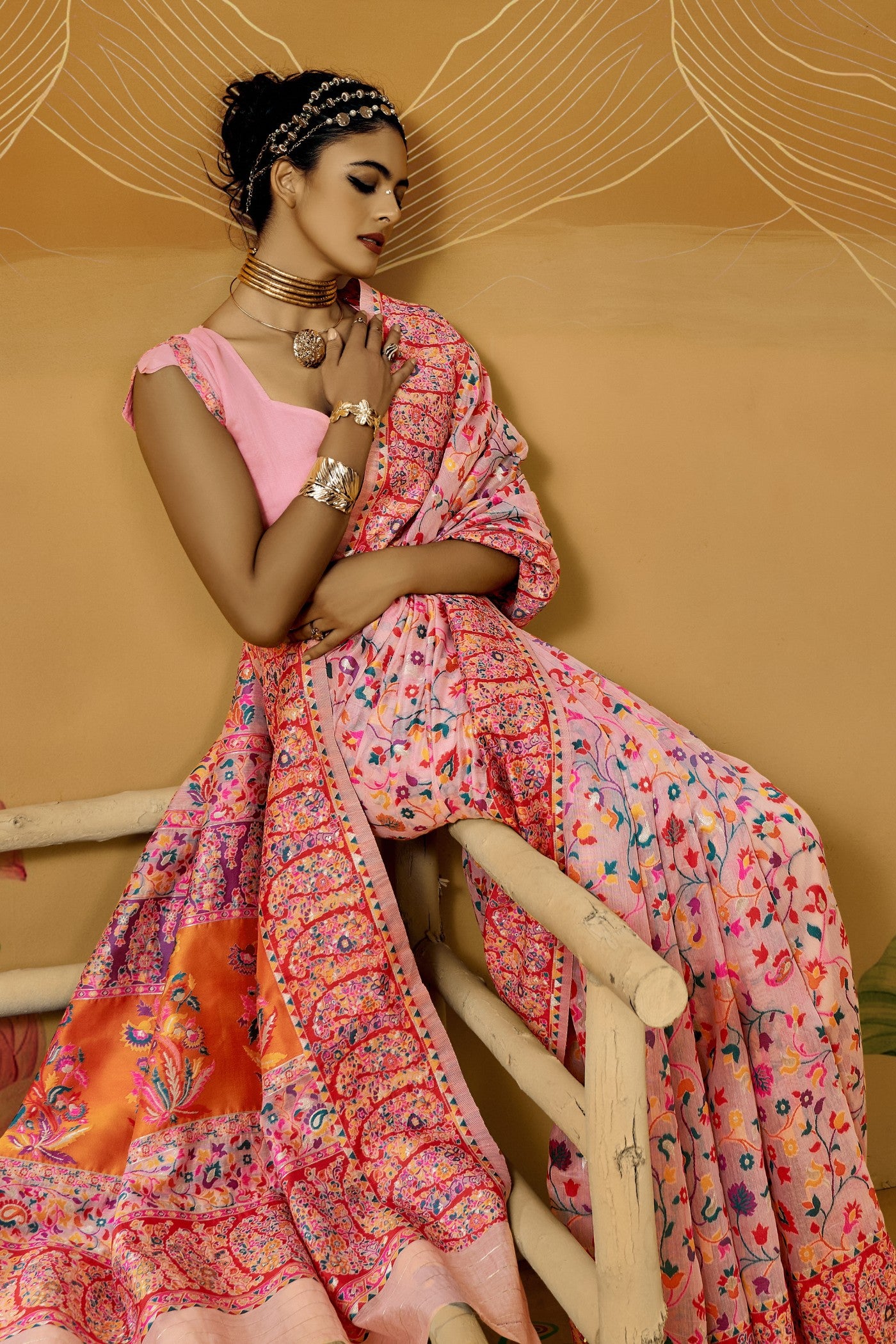 MySilkLove Bubblegum Pink Kashmiri Handloom Jamewar Saree