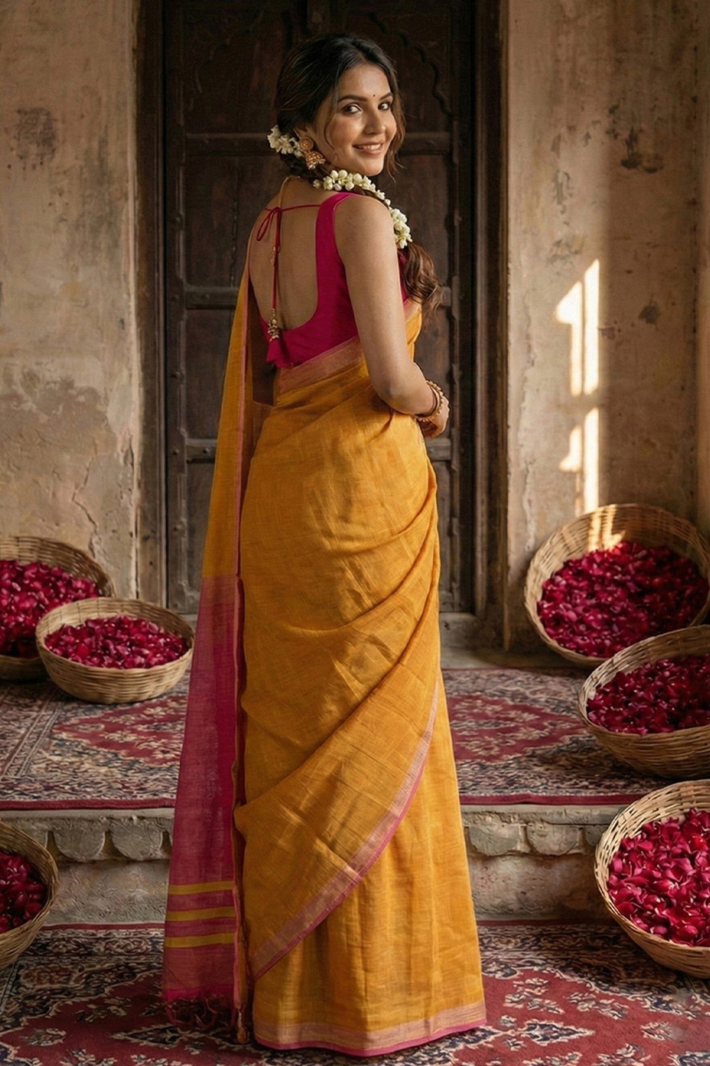 Buy MySilkLove Mustard Yellow Cotton Silk Saree Online
