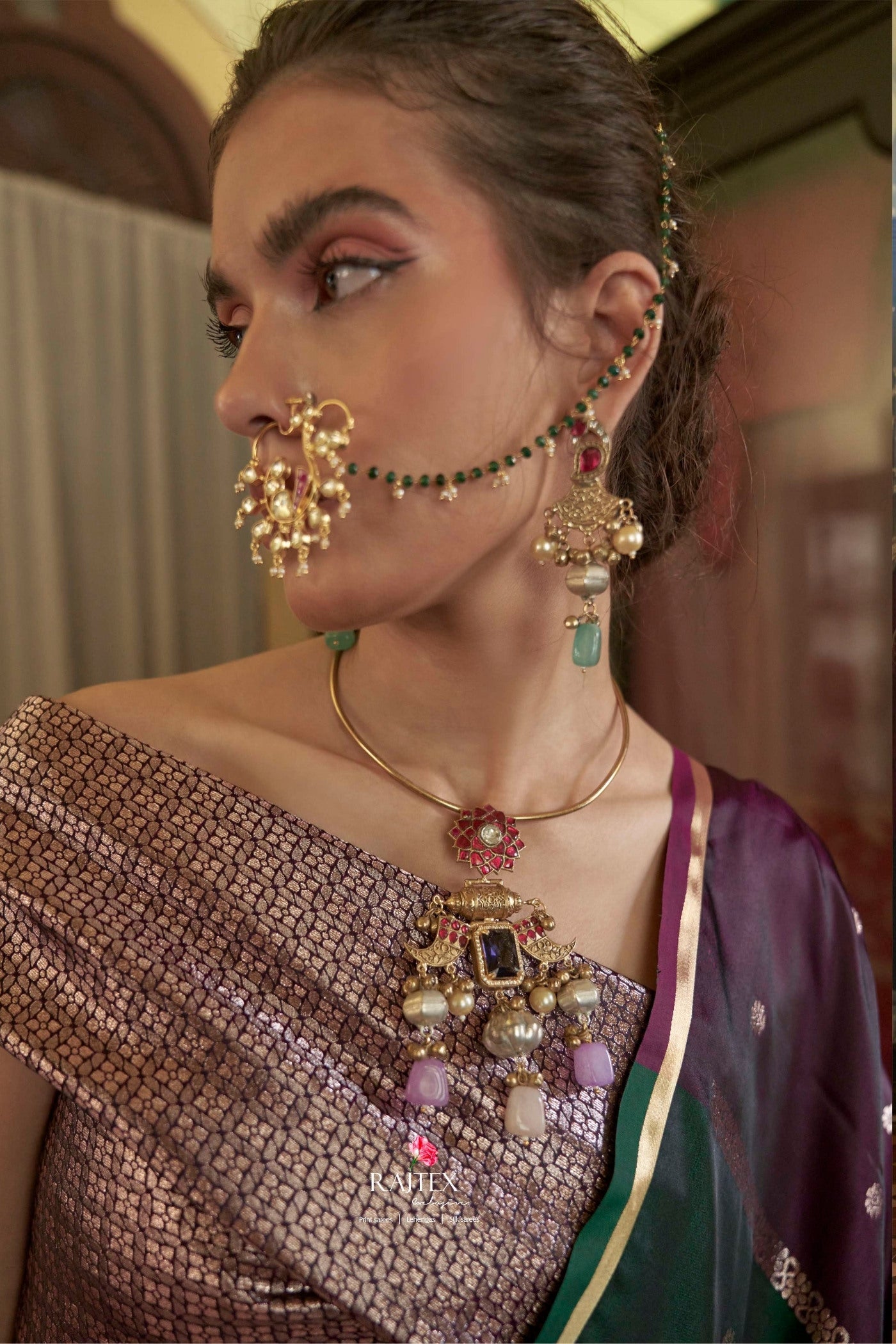 MySilkLove Royal Purple and Green Handloom Rangkat Banarasi Satin Silk Saree