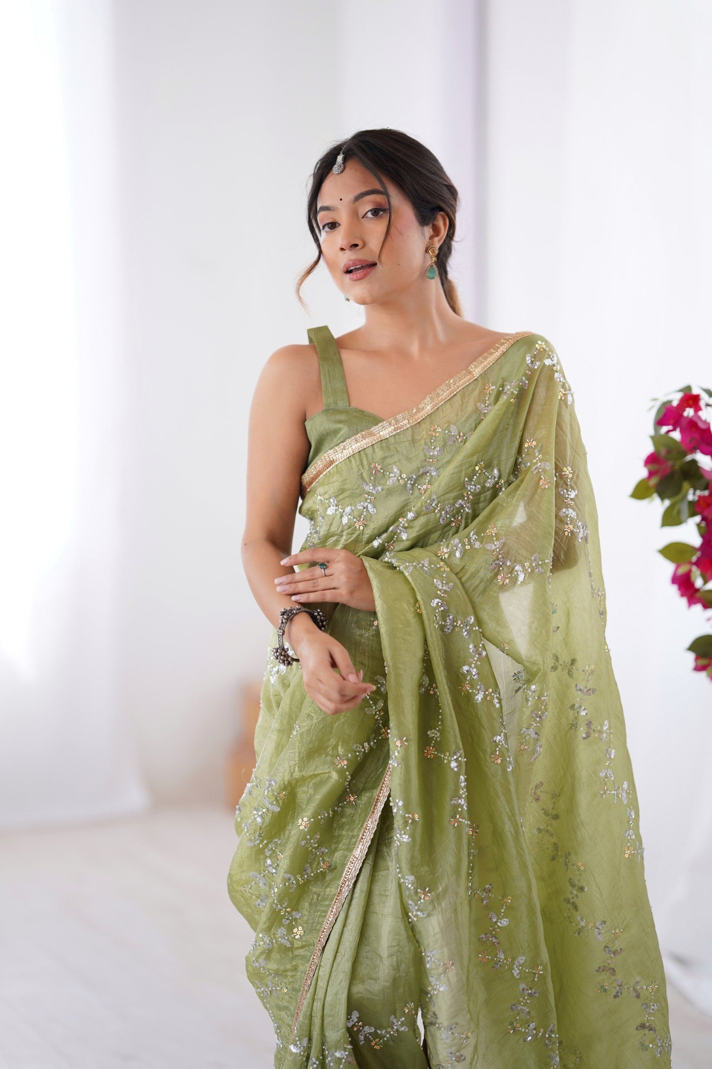 Buy MySilkLove Pista Green Designer Partywear Saree Online