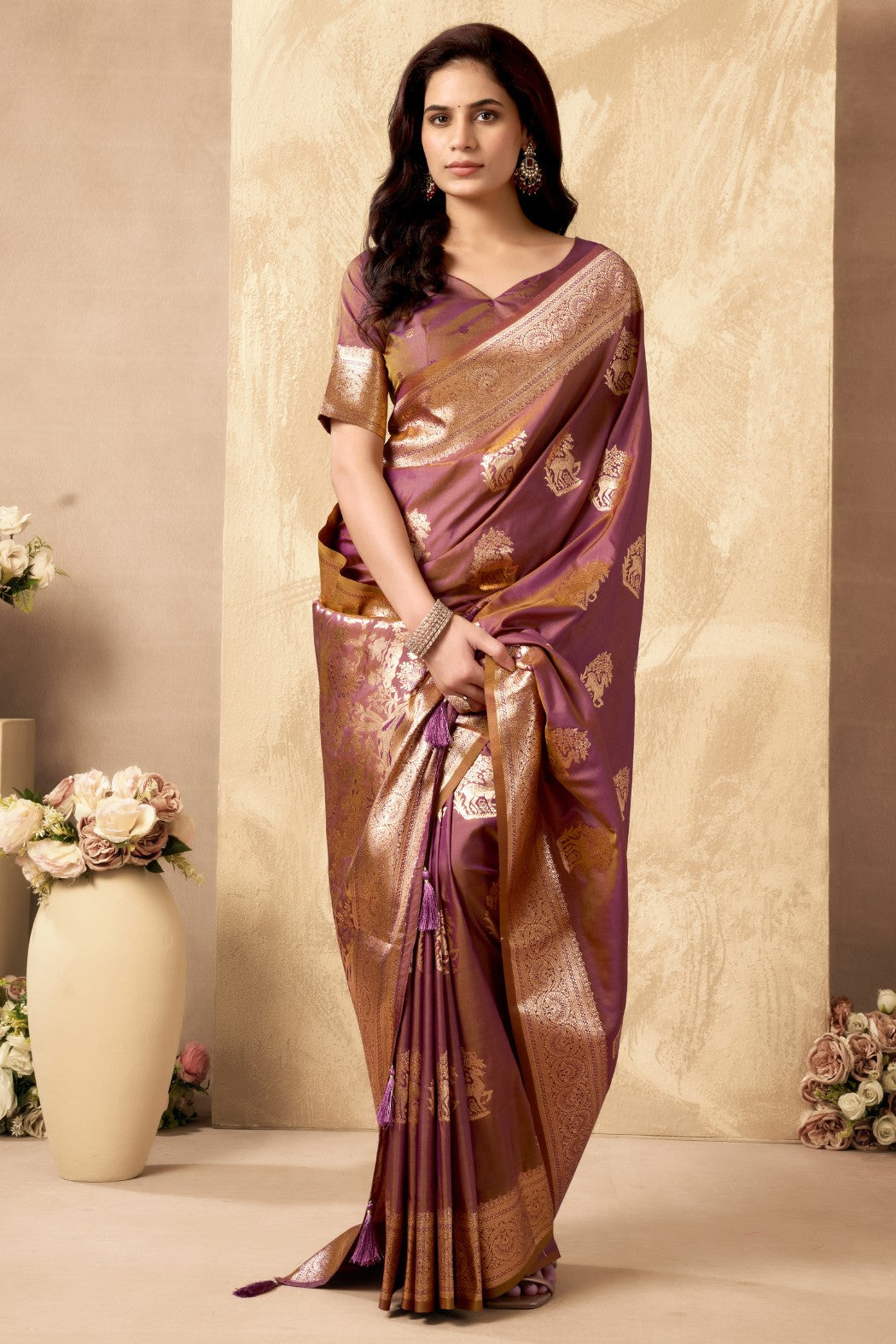 Buy MySilkLove Byzantium Purple Woven Banarasi Soft Silk Saree Online