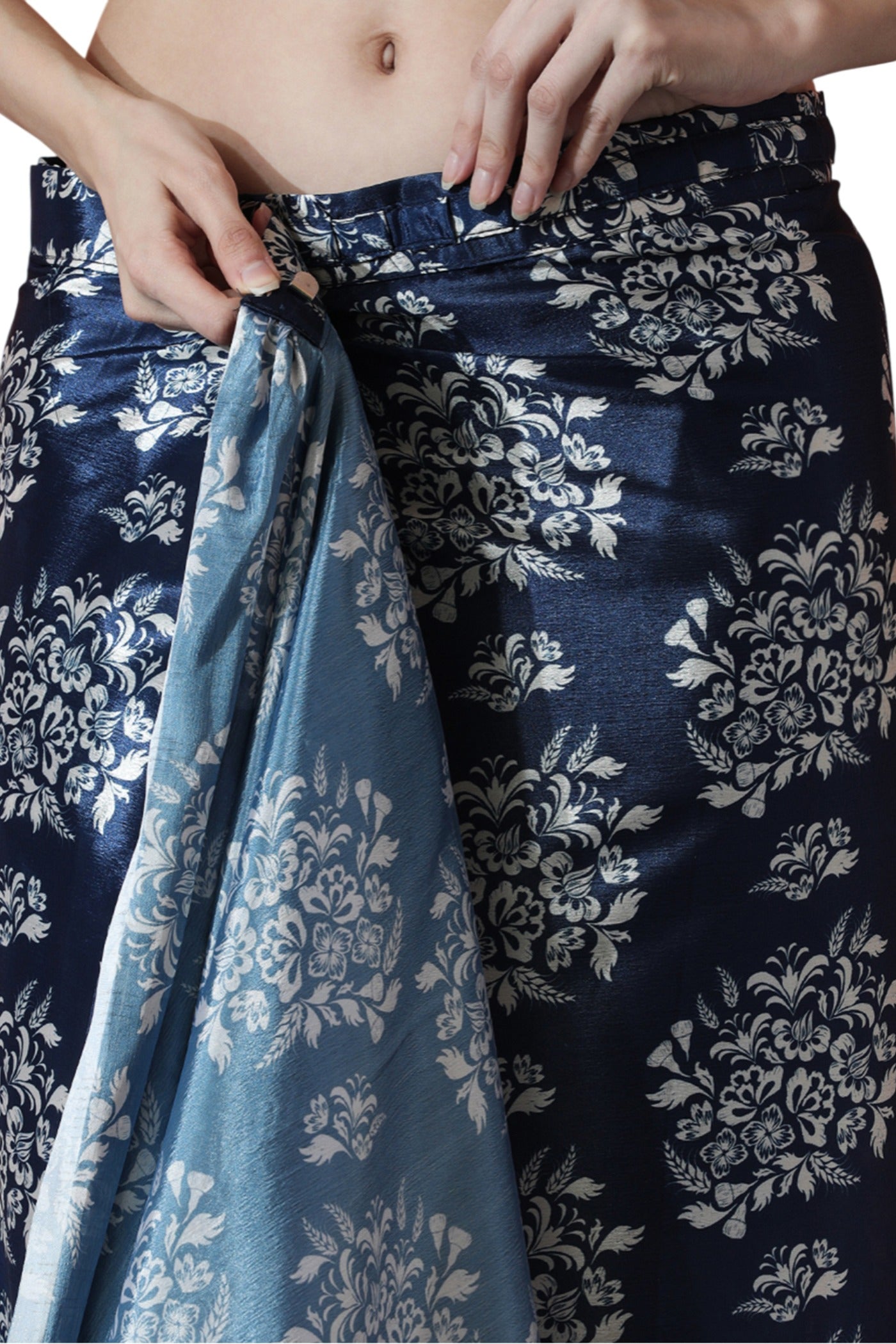 Buy MySilkLove Mulled Blue Chinon Digital Printed Ready To Wear Saree Online