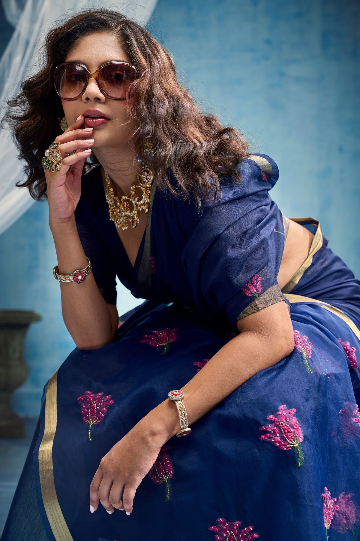 Buy MySilkLove Navy Blue Munga Handloom Cotton Saree Online