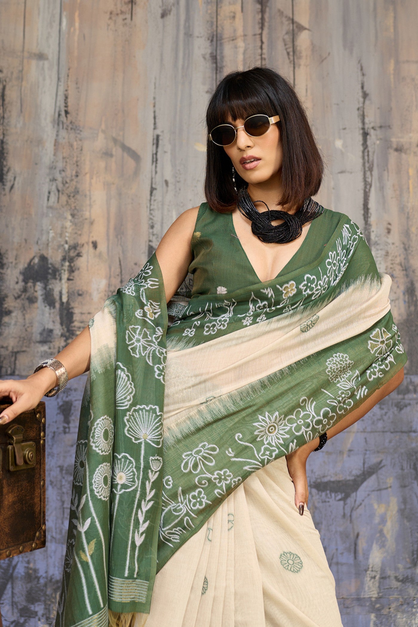 MySilkLove Herbal Green Handloom Munga Cotton Saree