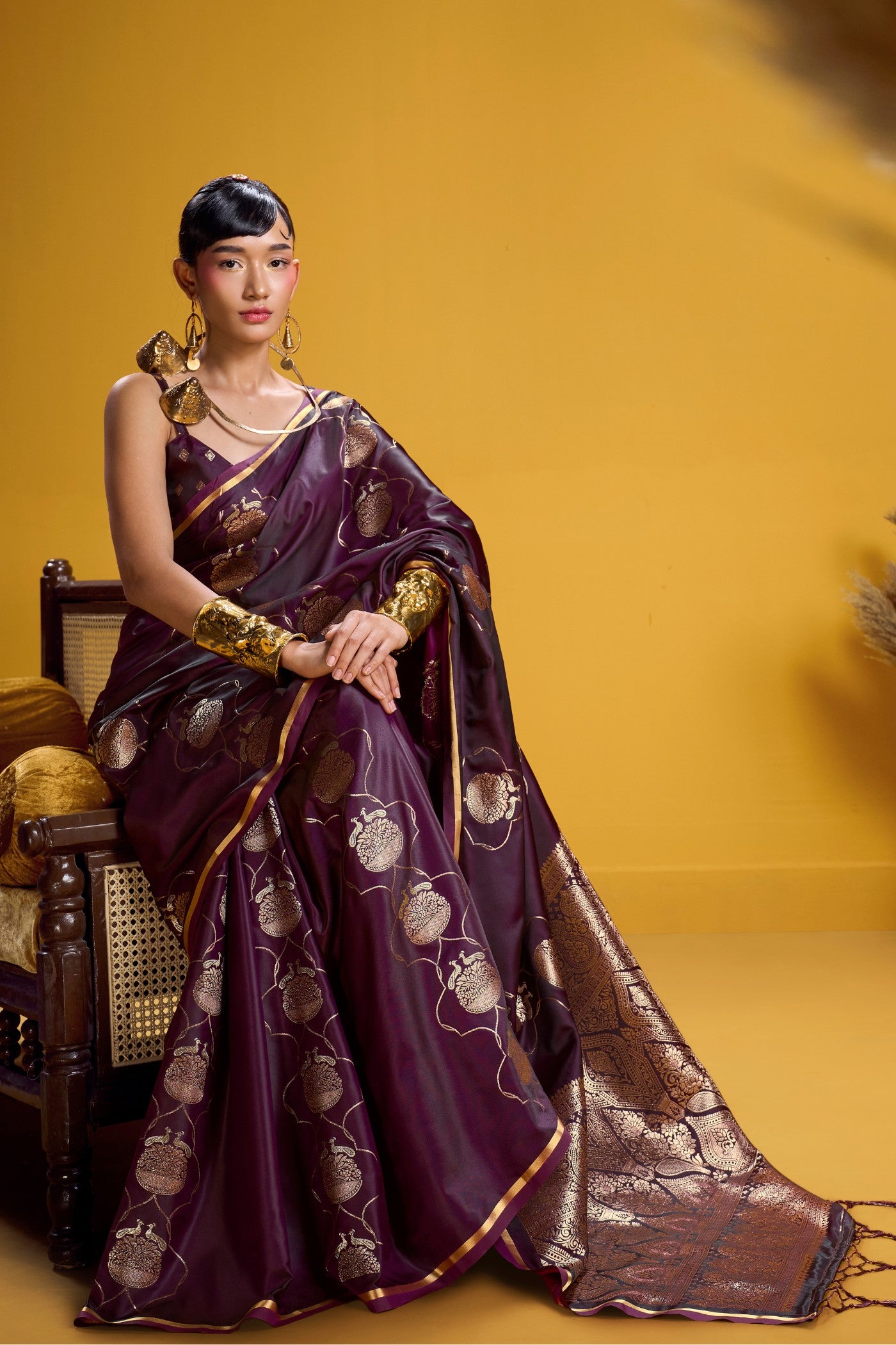 Buy MySilkLove Liseran Purple Handloom Satin Silk Saree Online