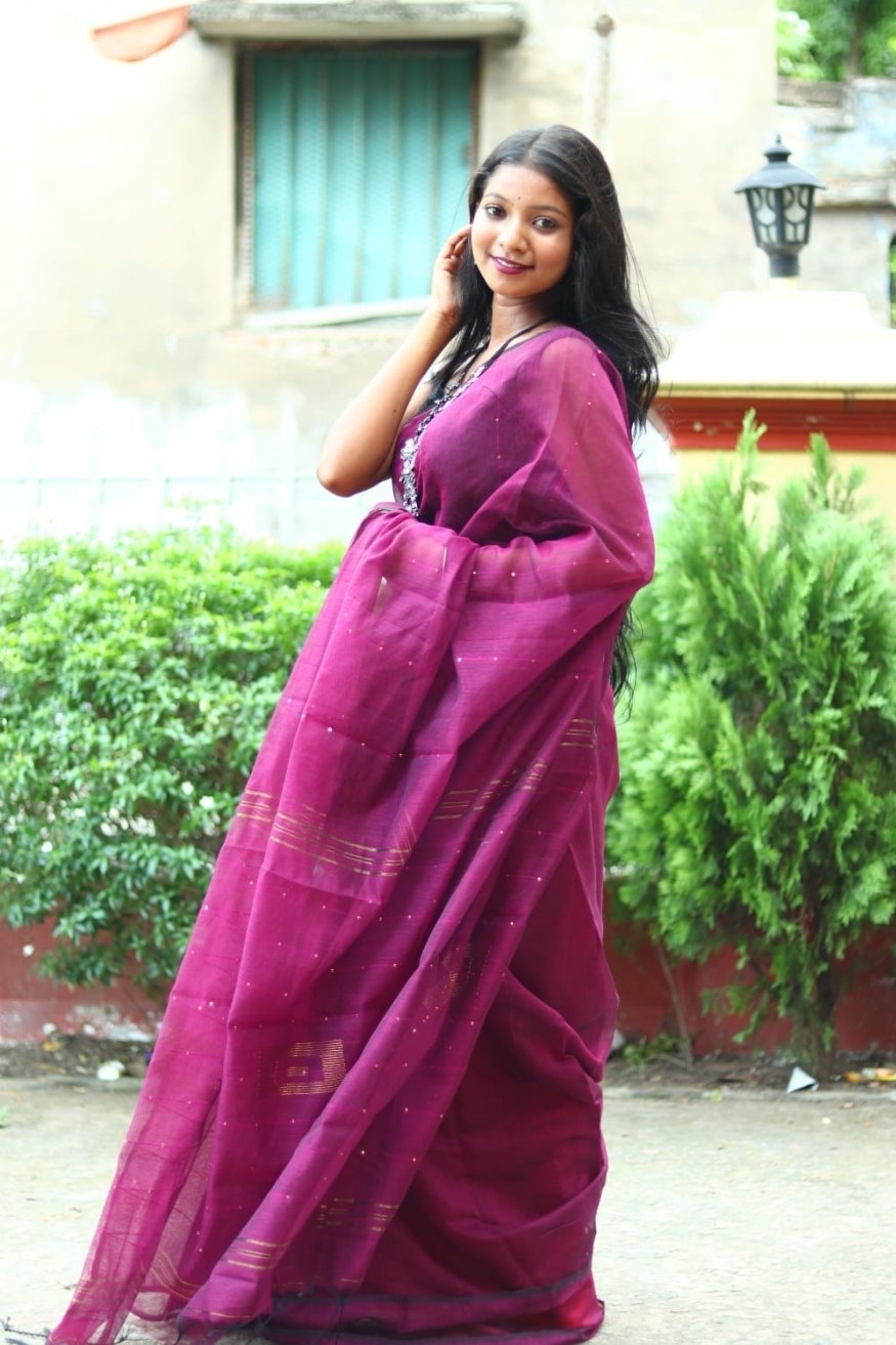 Buy MySilkLove Berry Purple Cotton Sequence Chumki Saree Online