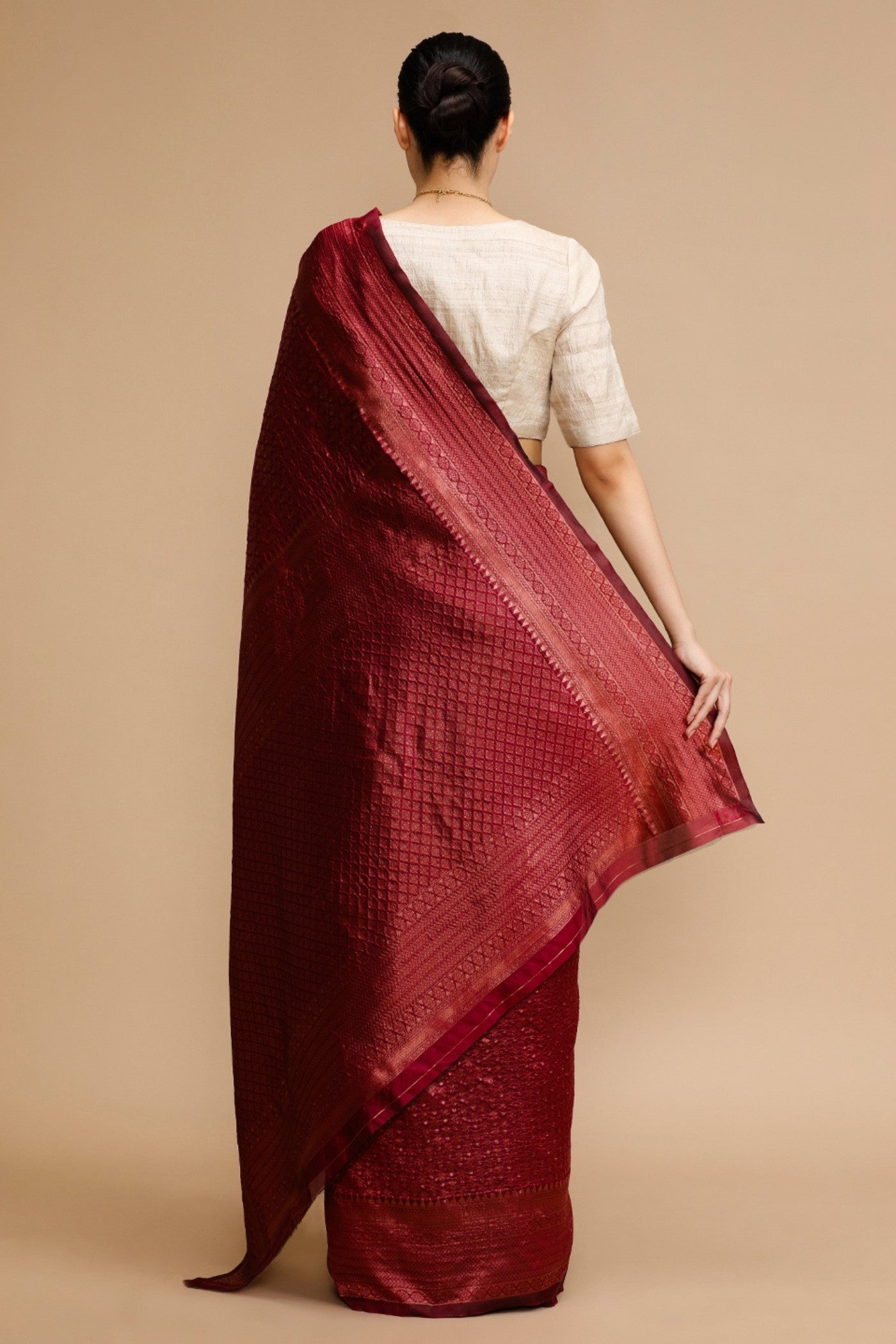 Buy MySilkLove Synonyms Maroon Woven Jacquard Lichi Silk Saree Online