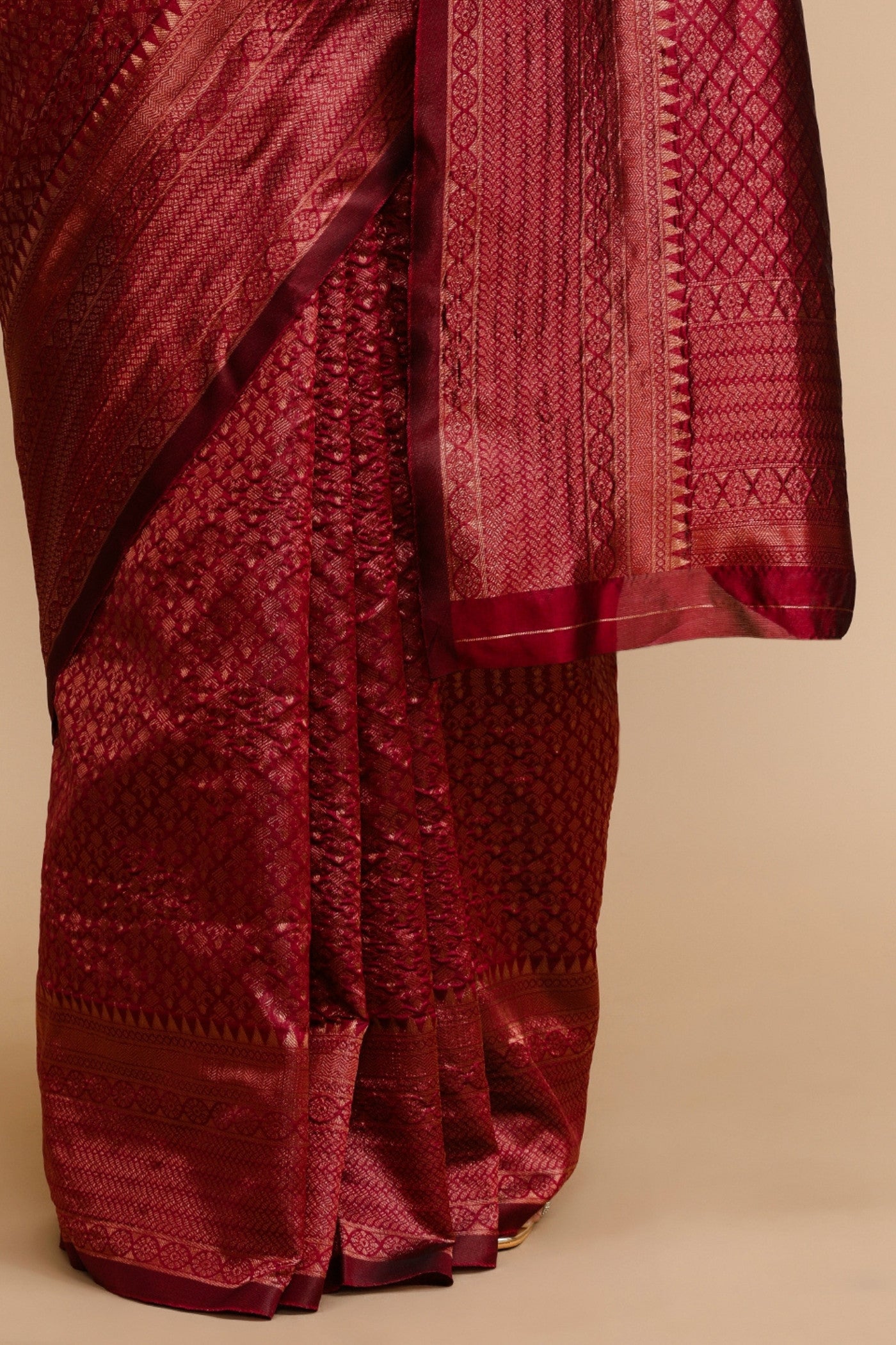 Buy MySilkLove Synonyms Maroon Woven Jacquard Lichi Silk Saree Online
