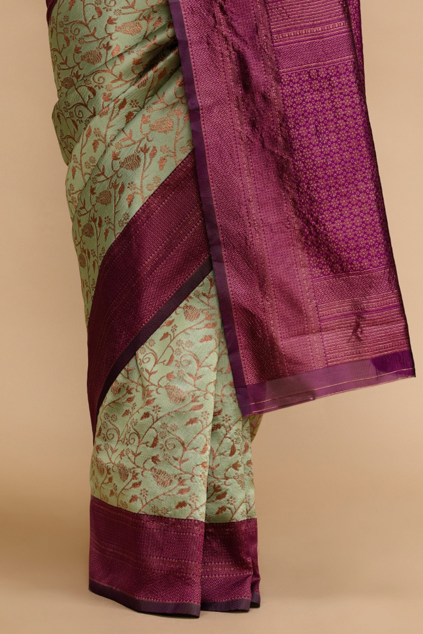 Buy MySilkLove Frosted Cream Woven Jacquard Lichi Silk Saree Online