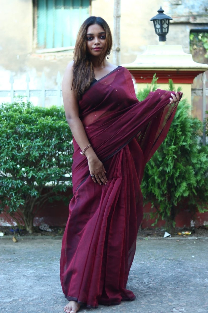 Buy MySilkLove Dark Purple Cotton Sequence Chumki Saree Online