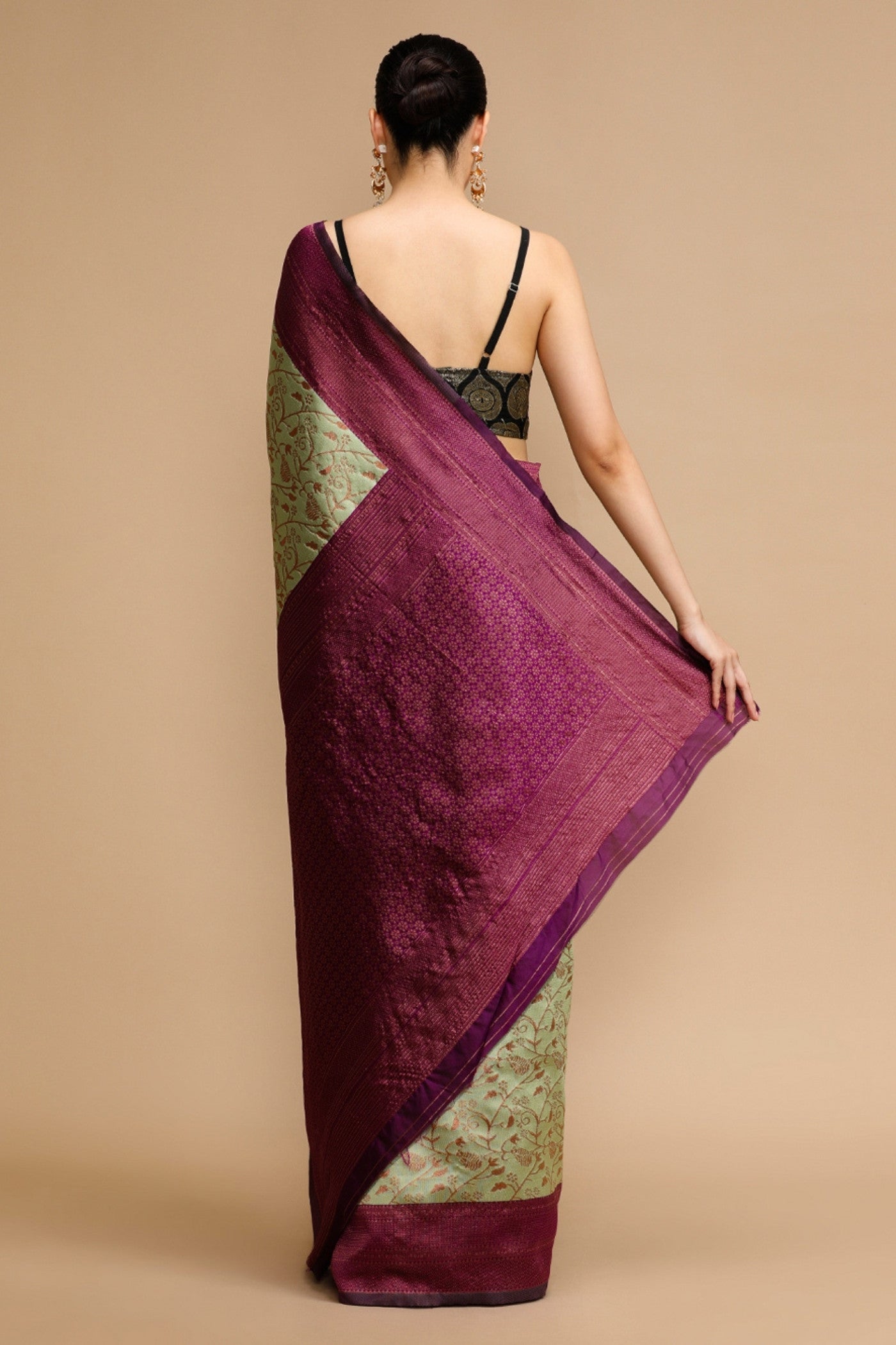 Buy MySilkLove Frosted Cream Woven Jacquard Lichi Silk Saree Online