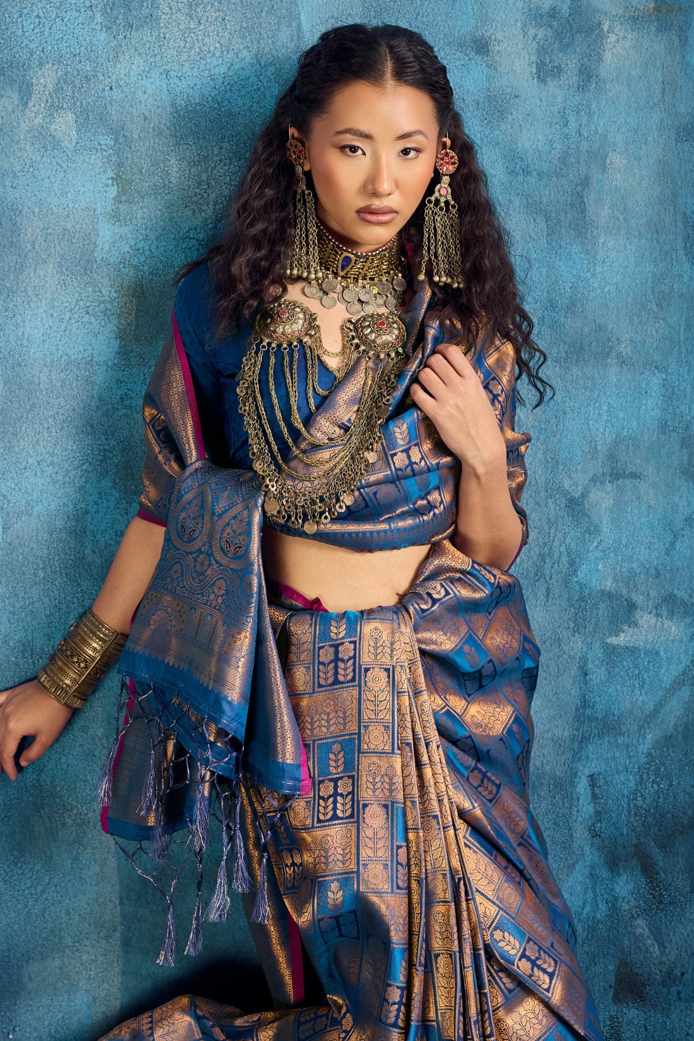 Buy MySilkLove Shine Blue Kanjivaram Handloom Saree Online