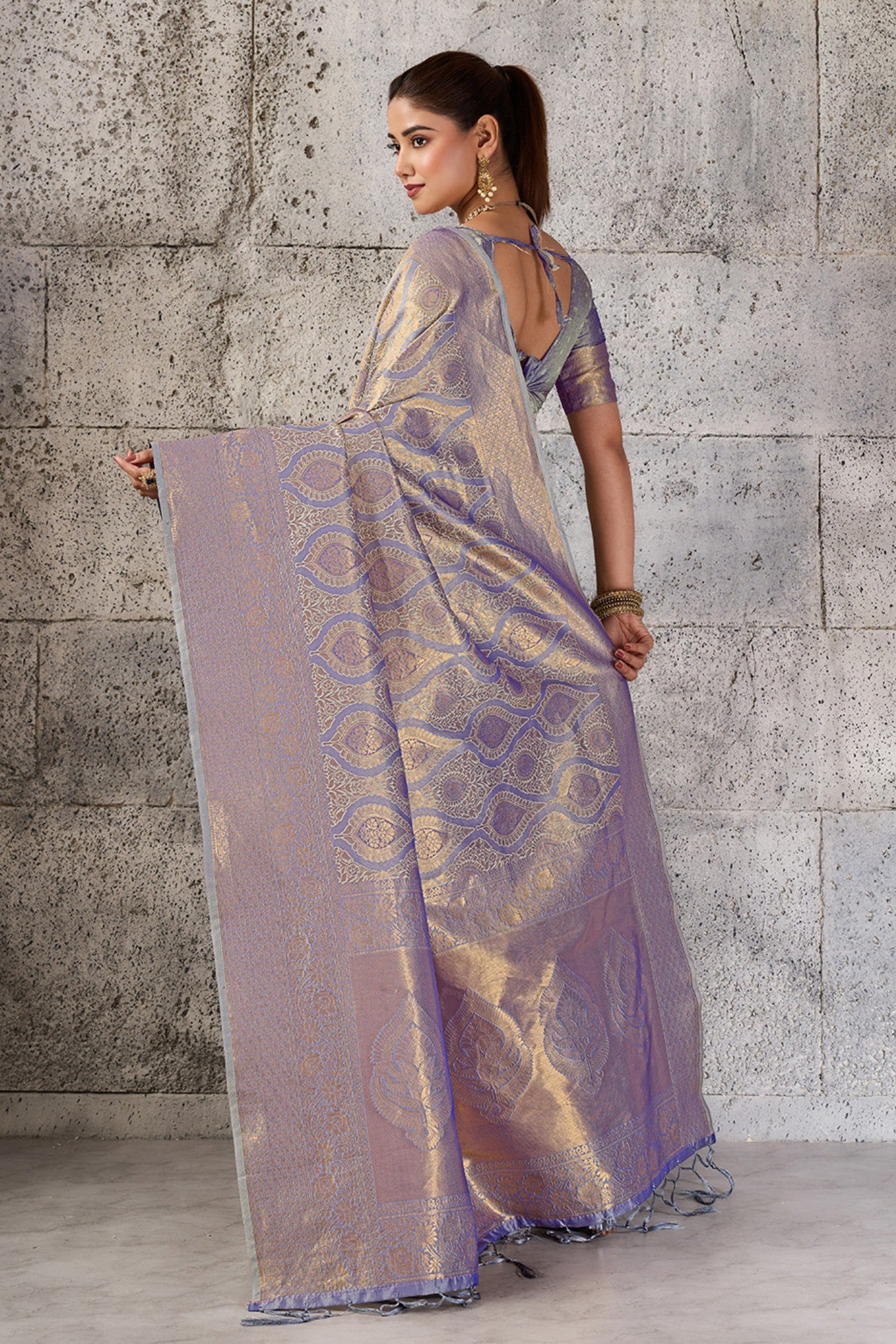 Buy MySilkLove Platinum Grey Woven Kanjivaram Saree Online