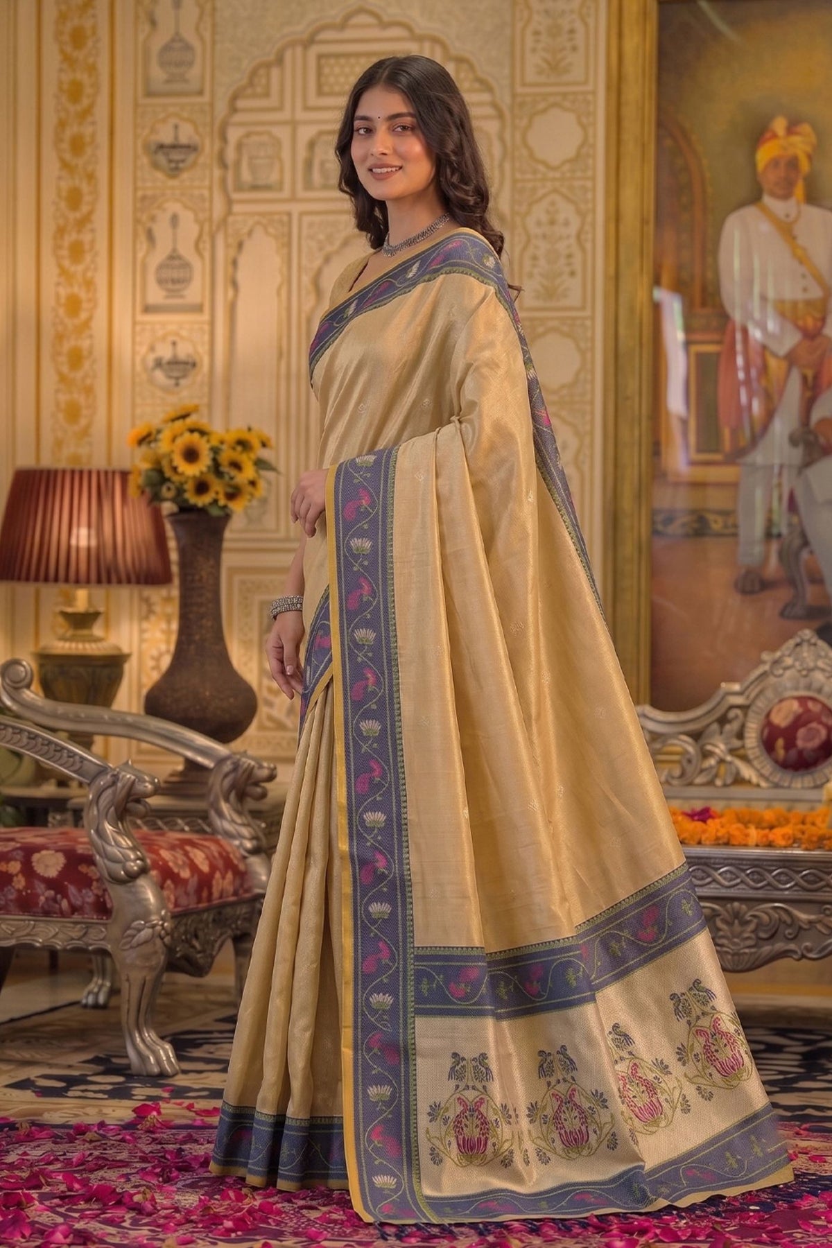 Buy MySilkLove Hazelnut Beige Woven Tissue Silk Saree Online