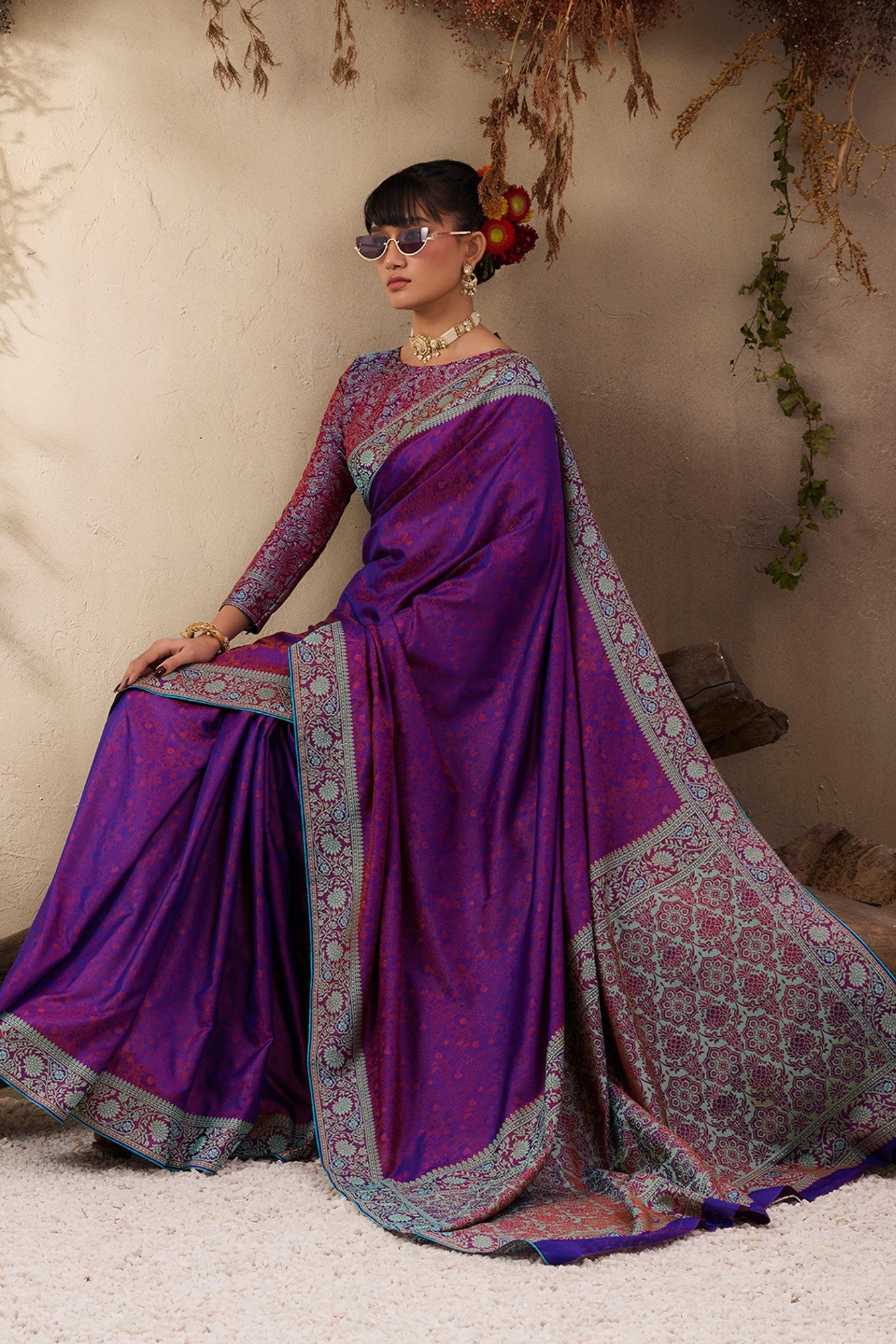 Buy MySilkLove Boysenberry Purple Woven Kanjivaram Saree Online