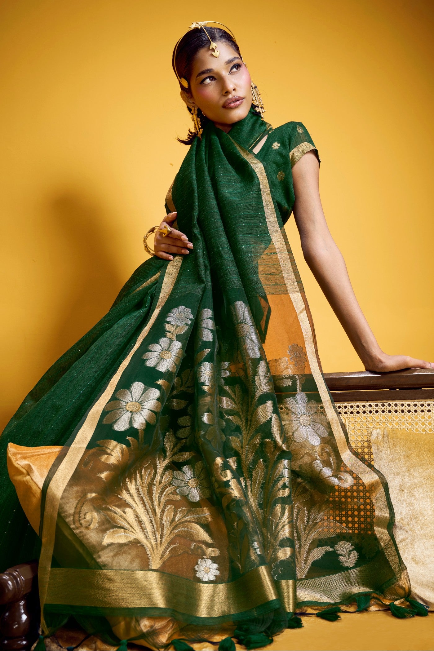 MySilkLove Dark Green Munga Handloom Cotton Saree