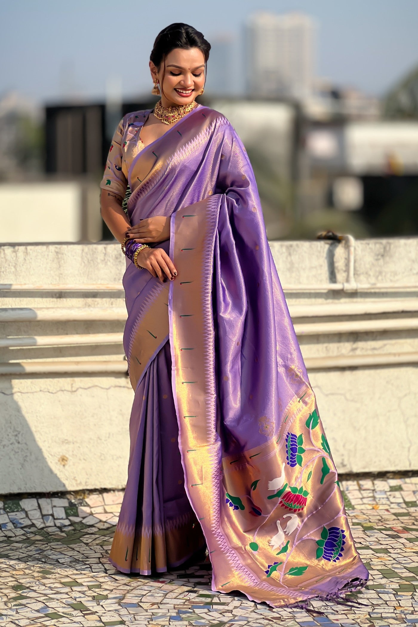 Buy MySilkLove Amaranthine Purple Woven Tissue Paithani Saree Online