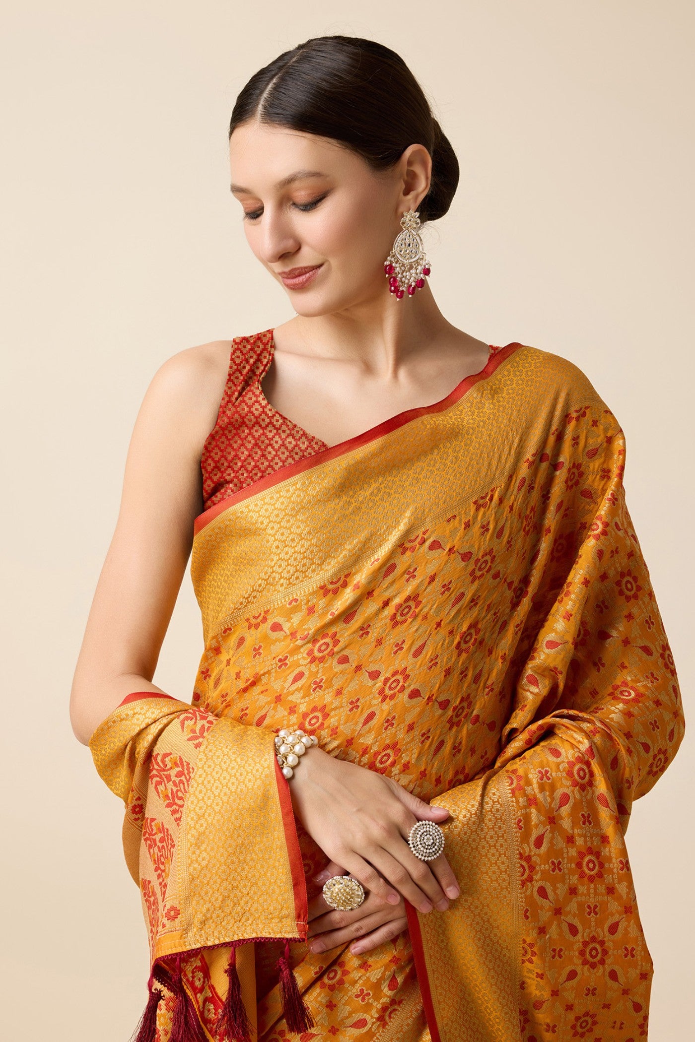 Buy MySilkLove Amber Yellow Zari Woven Banarasi Saree Online