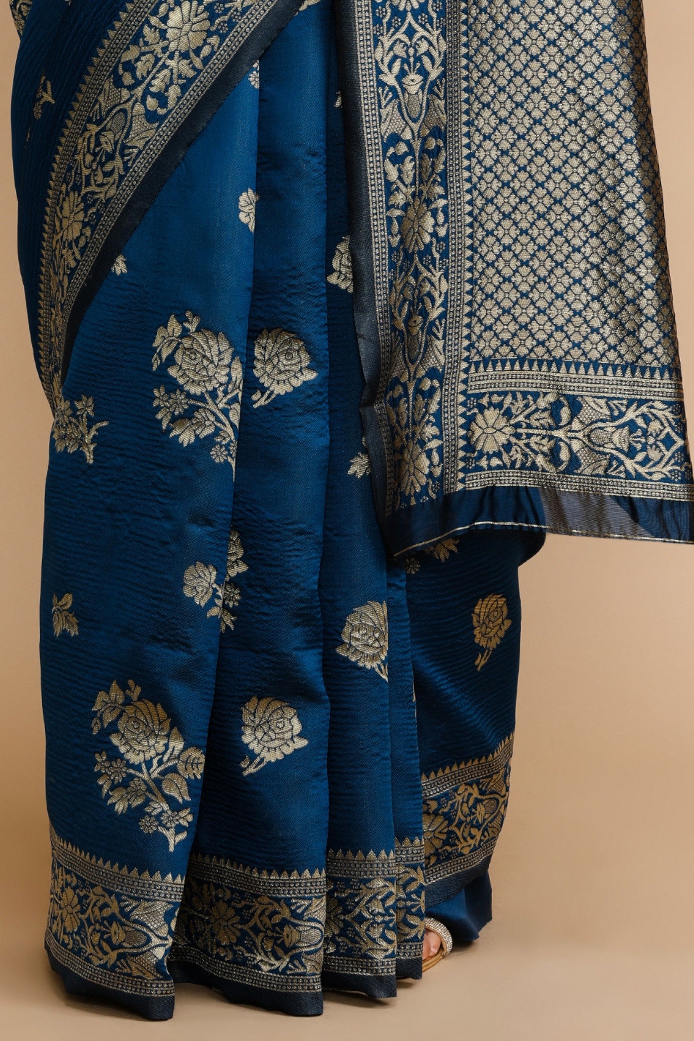 Buy MySilkLove Bismark Blue Woven Jacquard Lichi Silk Saree Online