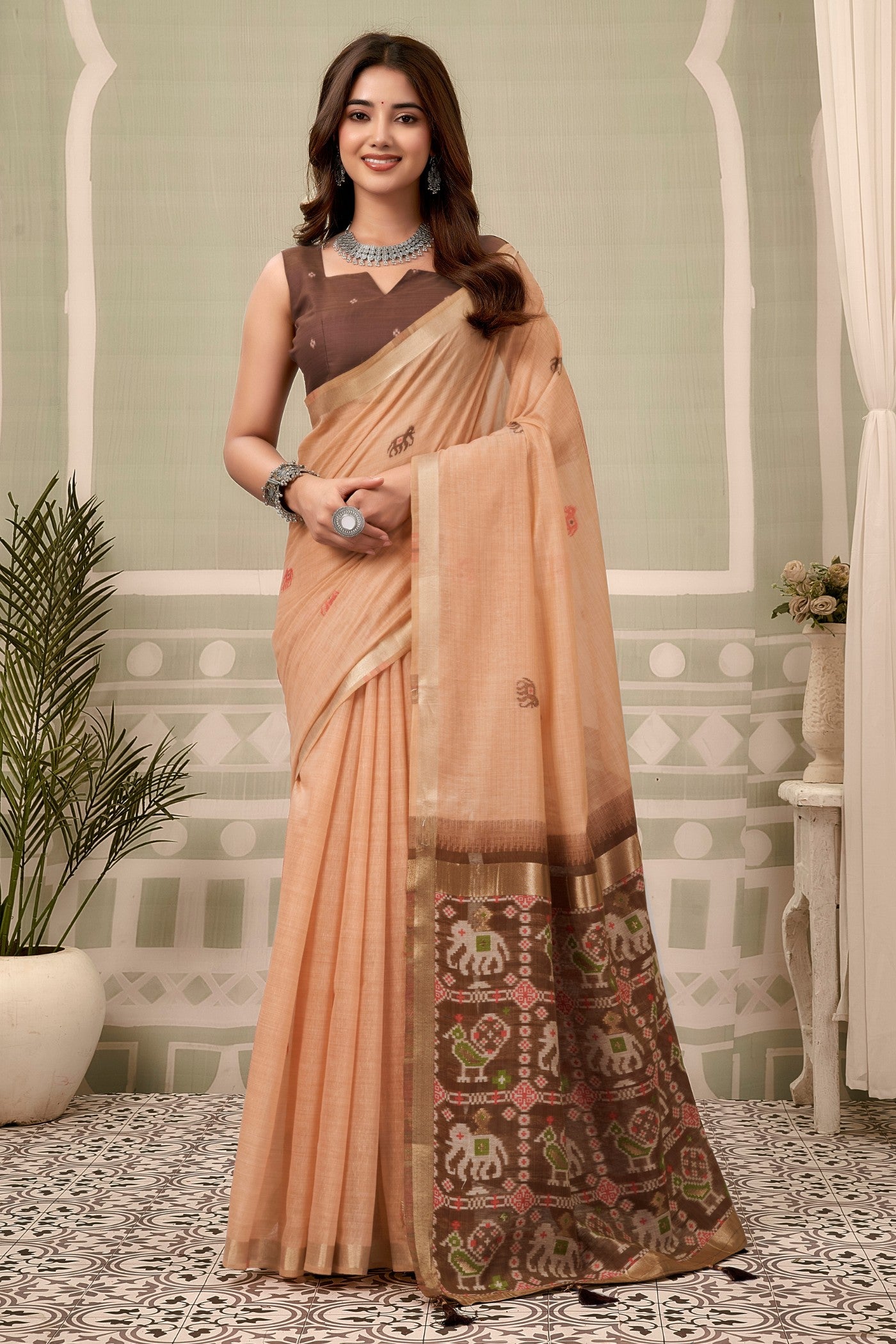 Buy MySilkLove Sunset Peach Patola Pallu Zari Woven Saree Online