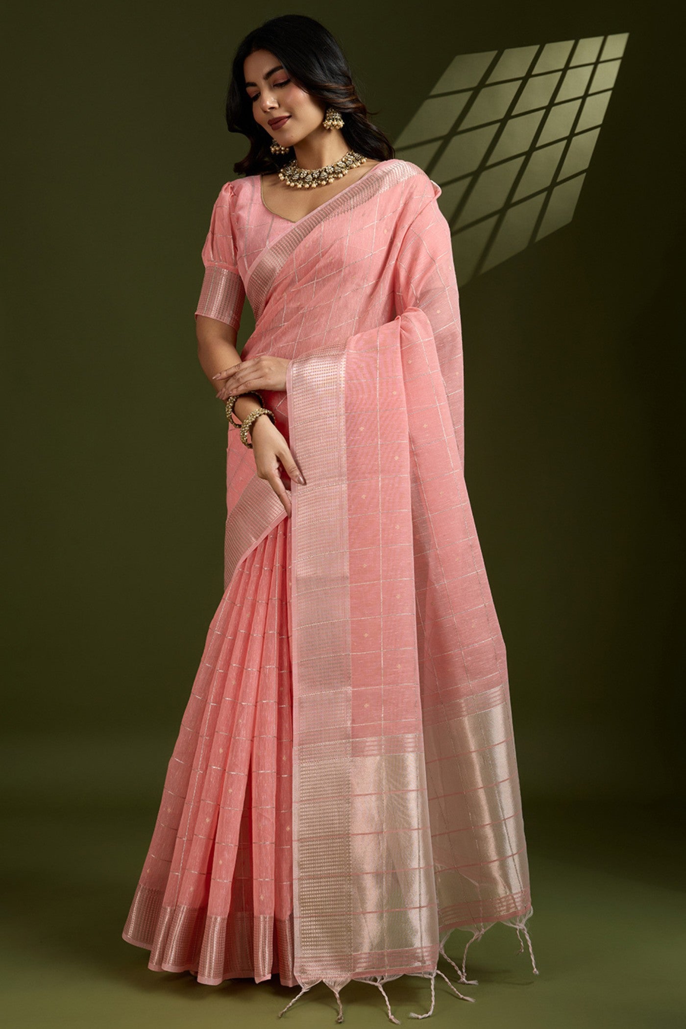 Buy MySilkLove Peach Bud Woven Tissue Linen Saree Online