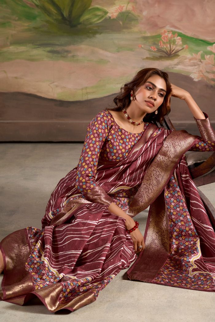 Buy MySilkLove Mulberry Maroon Woven Dola Silk Saree Online