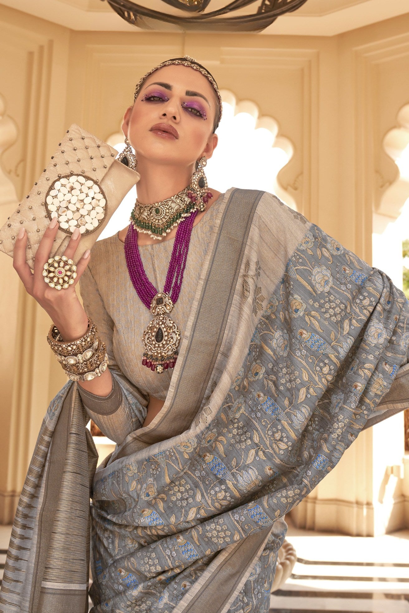 Buy MySilkLove Elegant Grey Banarasi Handloom Saree Online