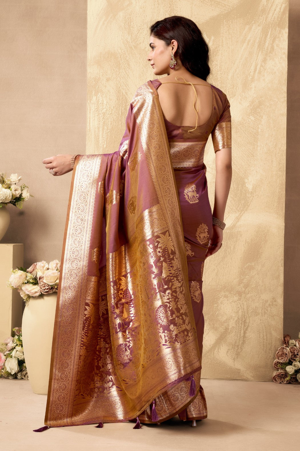 Buy MySilkLove Byzantium Purple Woven Banarasi Soft Silk Saree Online