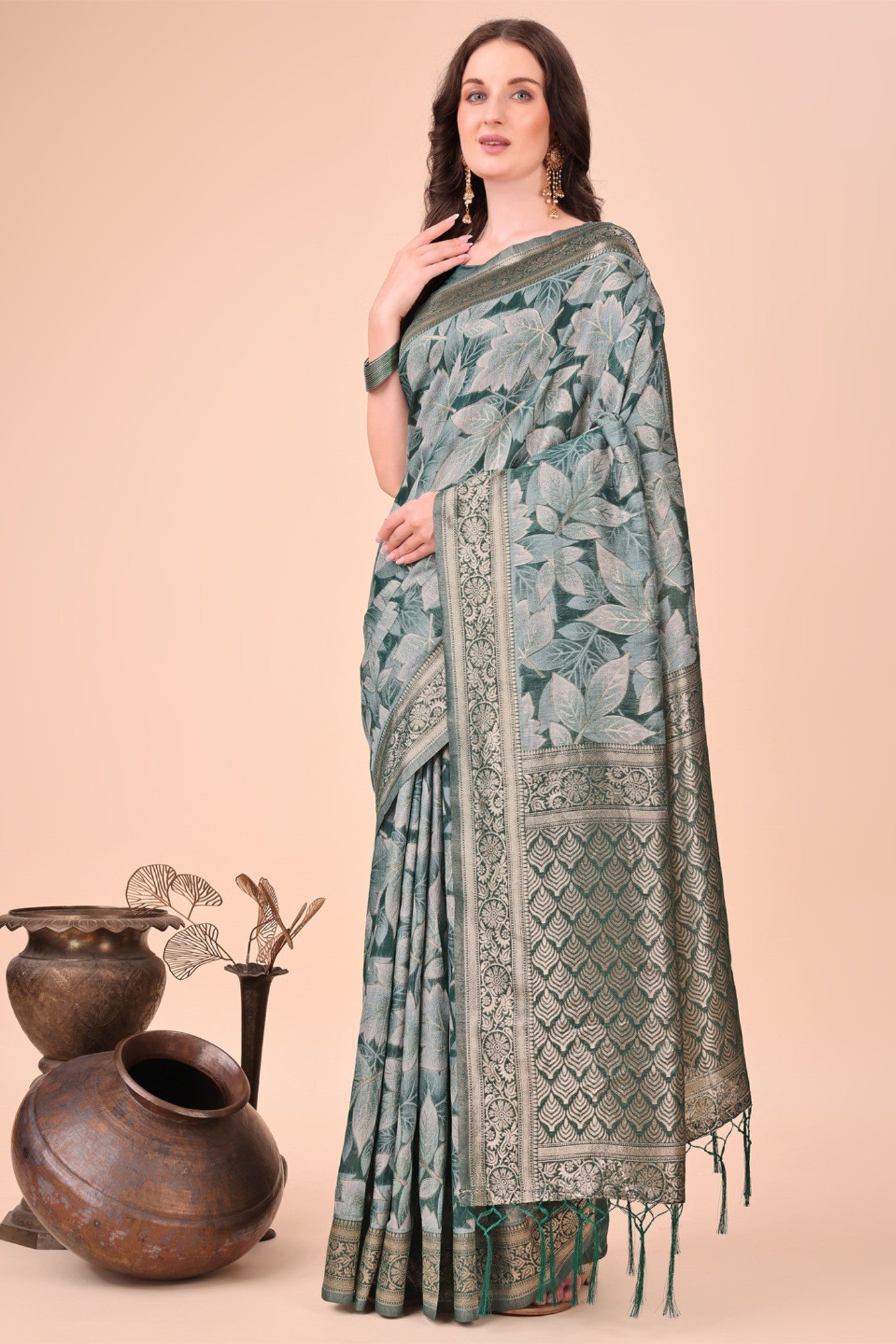 Buy MySilkLove Peridot Green Woven Cotton Saree Online