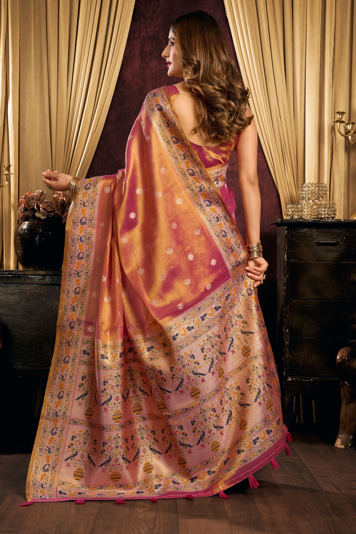 Buy MySilkLove Orange Peel Woven Tissue Paithani Saree Online