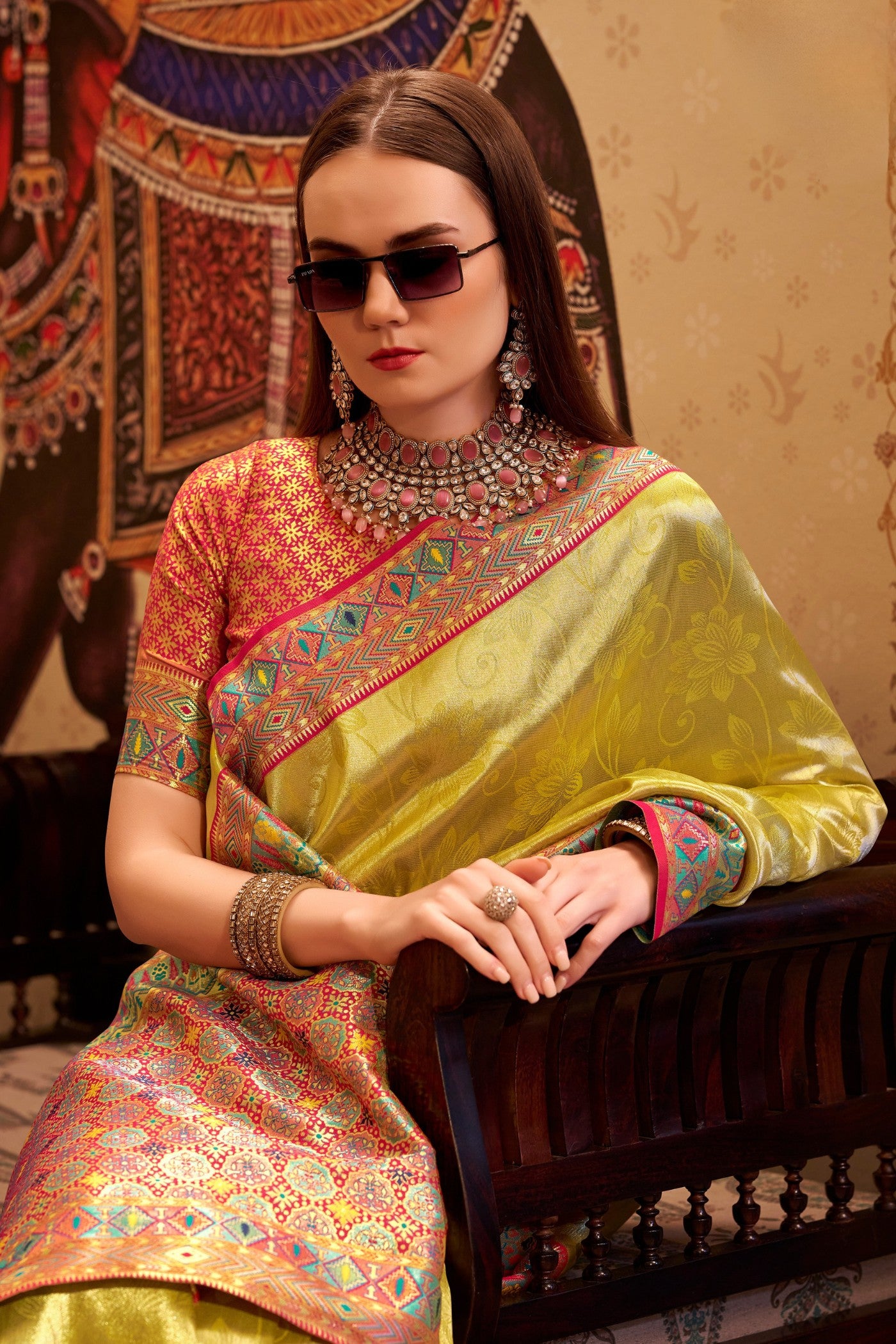 Buy MySilkLove Brass Yellow Zari Woven Tissue Silk Saree Online