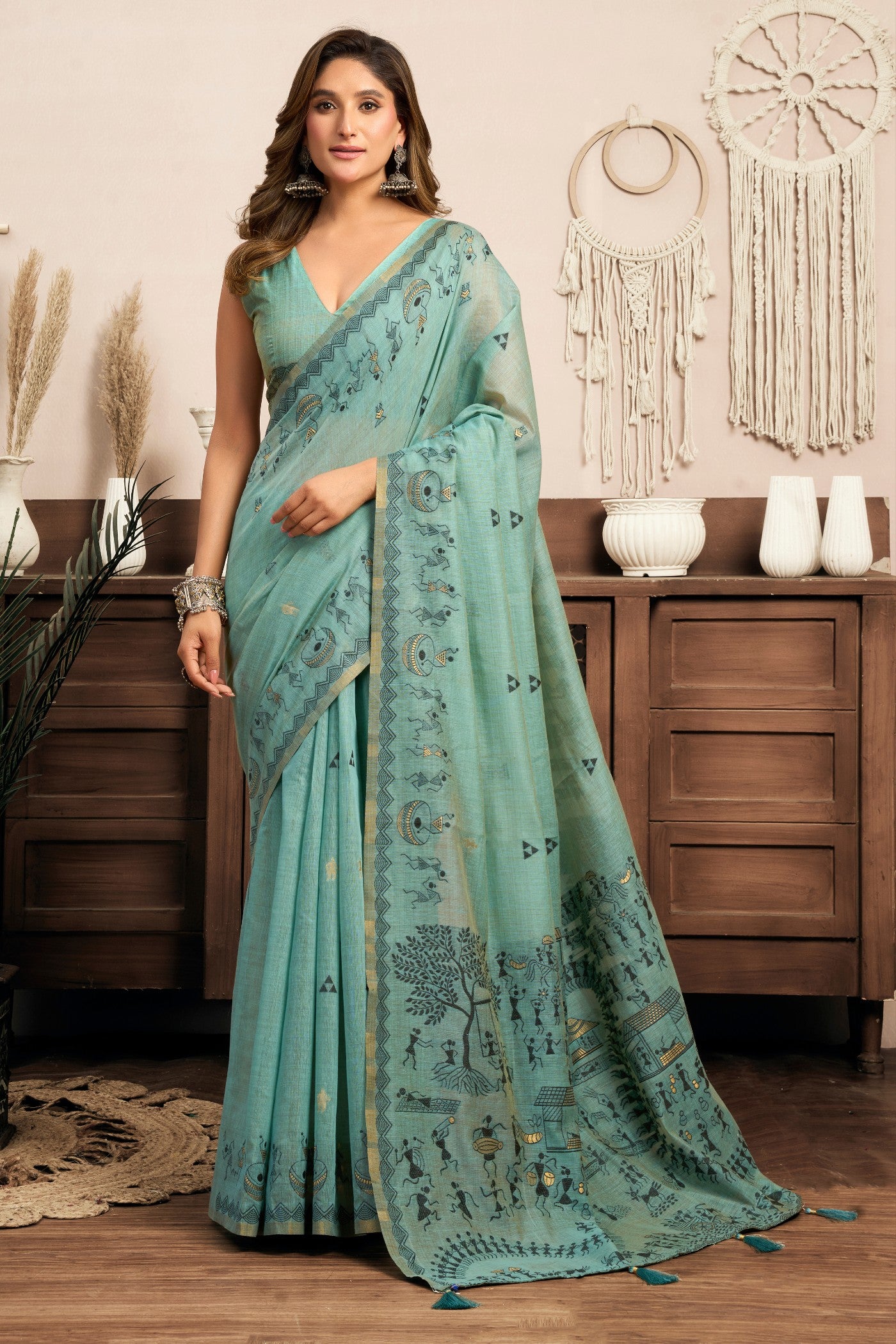 Buy MySilkLove Powder Blue Woven Modal Cotton Saree Online