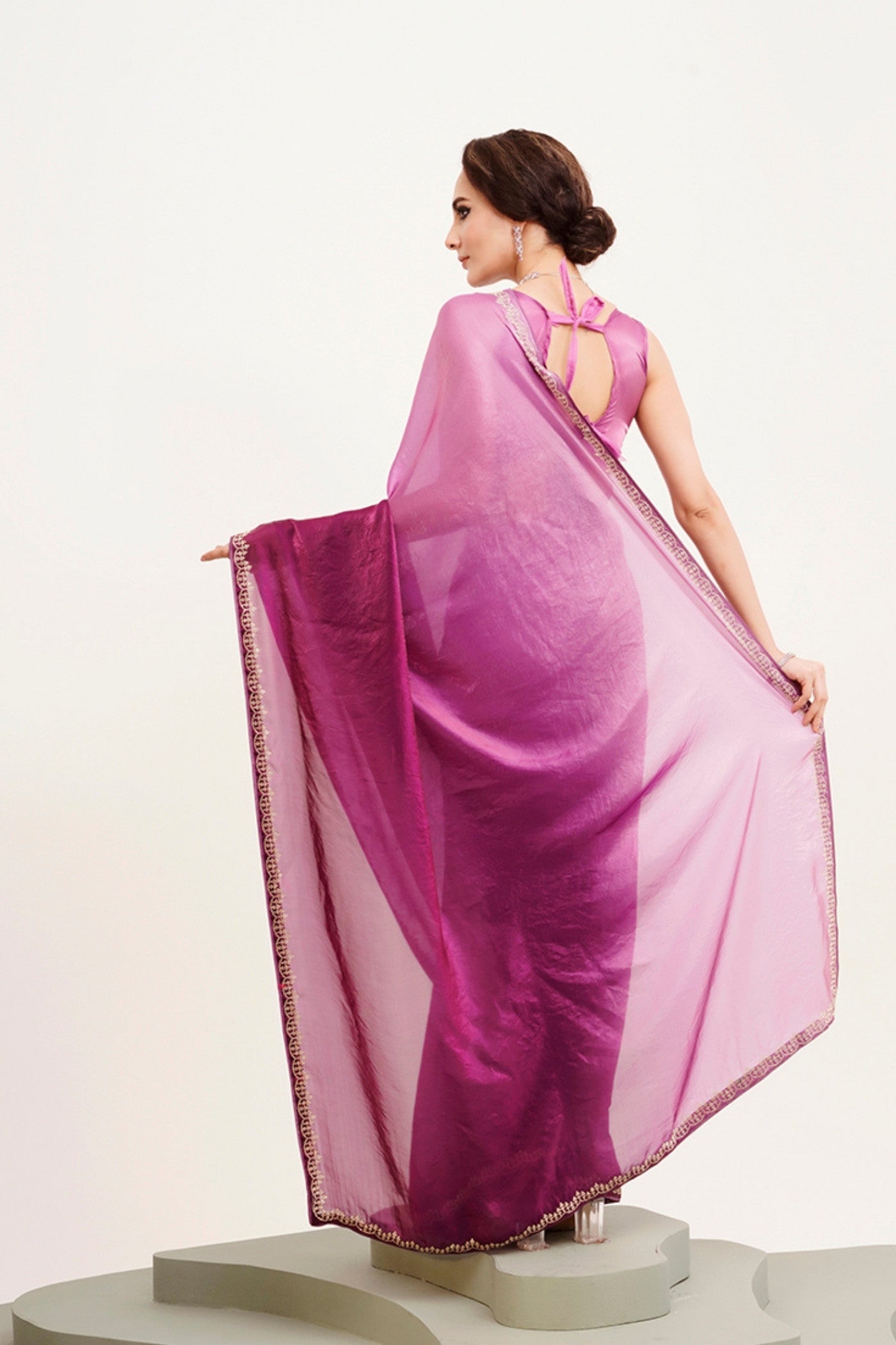 Buy MySilkLove Bush Pink Satin Partywear Saree Online