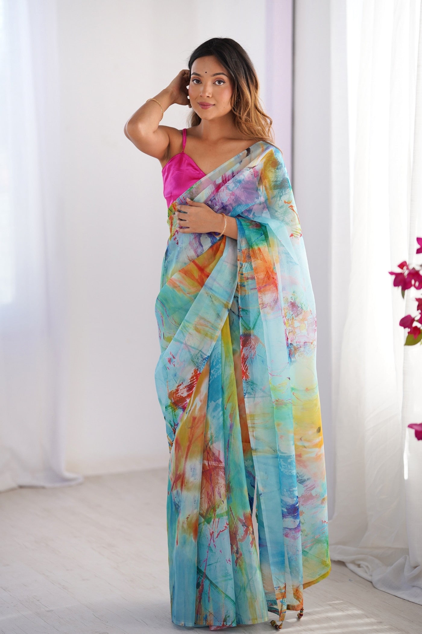 Buy MySilkLove Multicolor Blue Organza Printed Saree Online