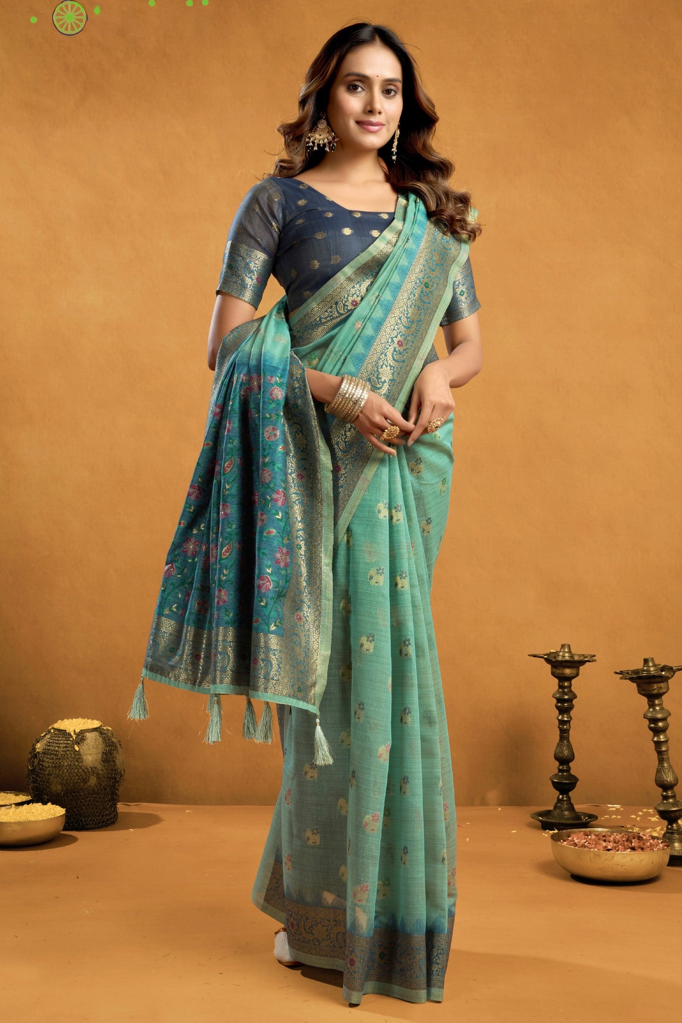Buy MySilkLove Spring Blue Handloom Cotton Saree Online