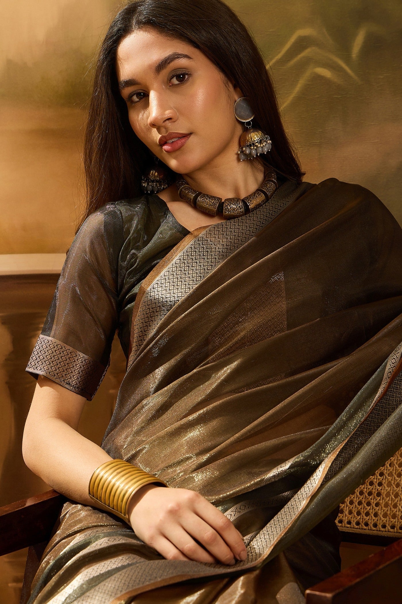 Buy MySilkLove Pecan Brown Woven Organza Saree Online