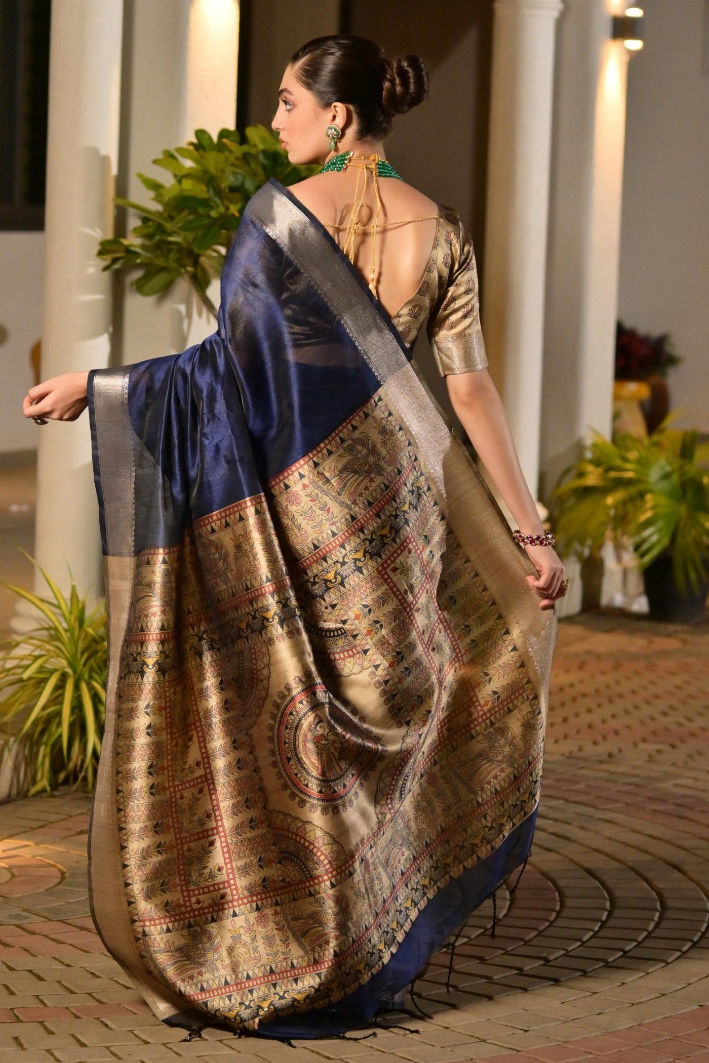 Buy MySilkLove Navy Blue Tussar Silk Saree Online