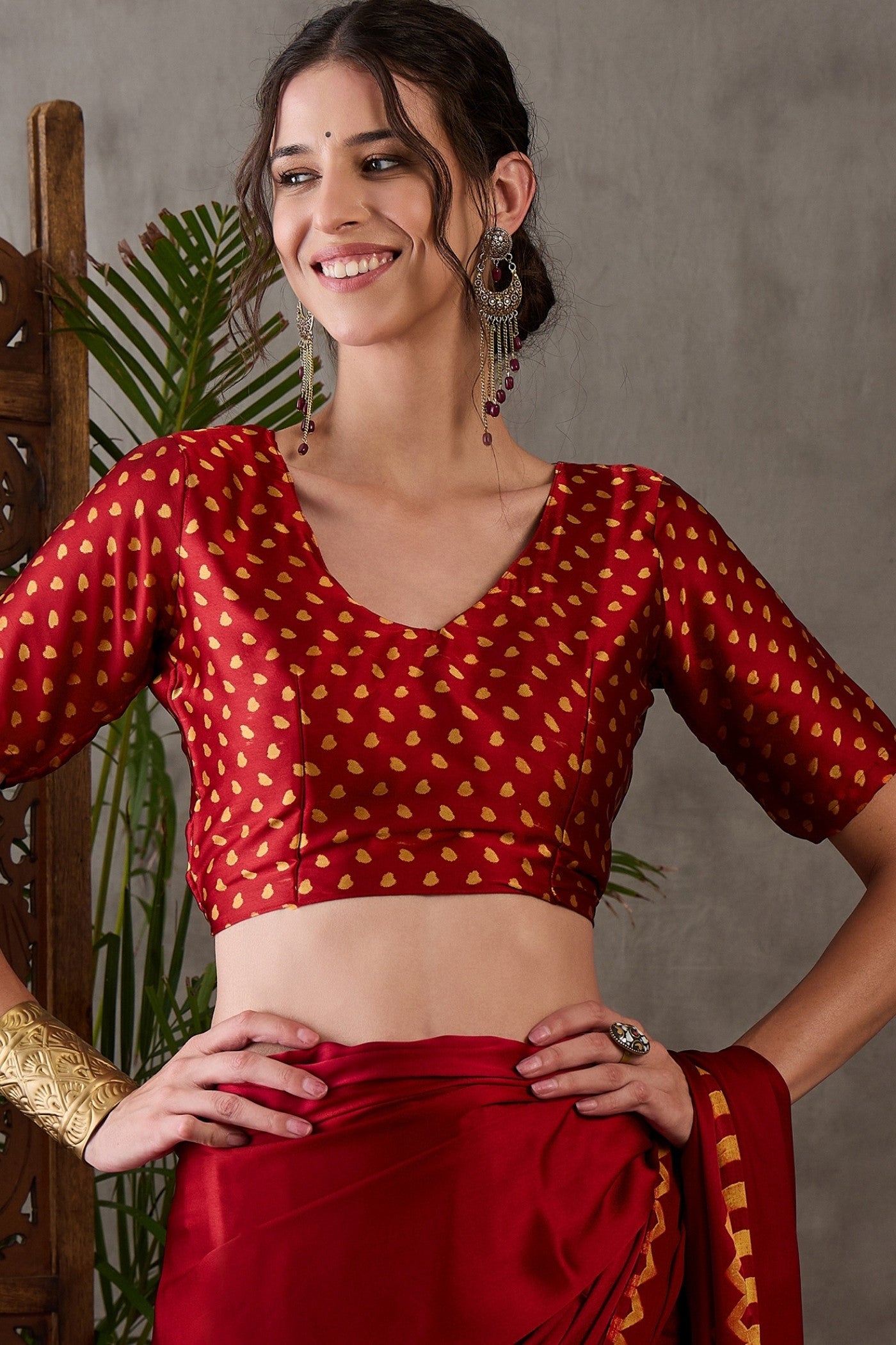 Buy MySilkLove Fire Red Printed Satin Gaji Silk Saree Online