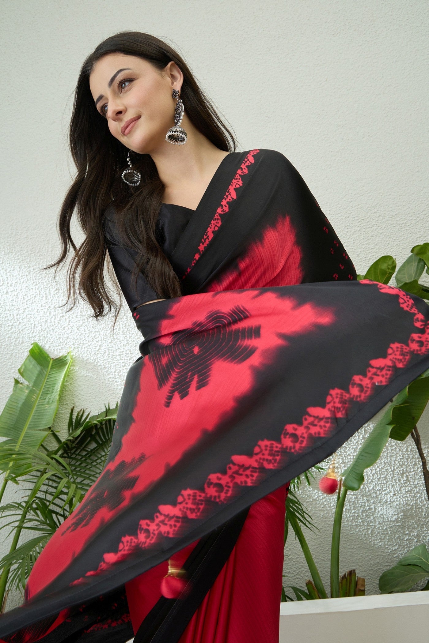Buy MySilkLove Imperial Red and Black Printed Satin Crepe Silk Saree Online