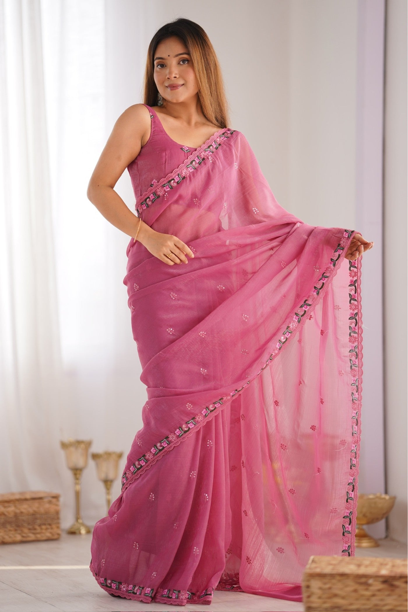 Buy Baby Pink Designer Partywear Saree Online MySilkLove