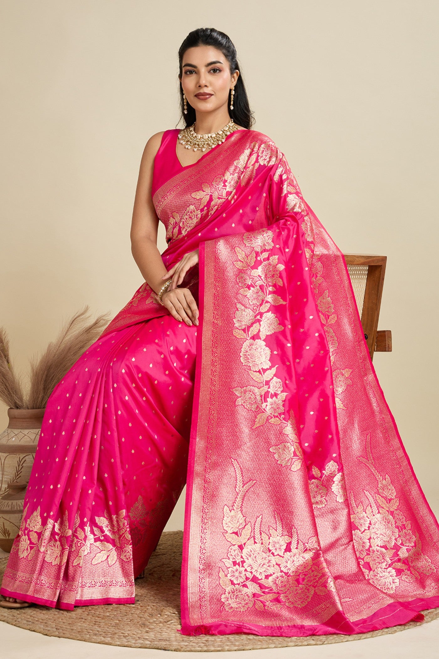 Buy MySilkLove Dewberry Pink Zari Woven Soft Kanjivaram Saree Online