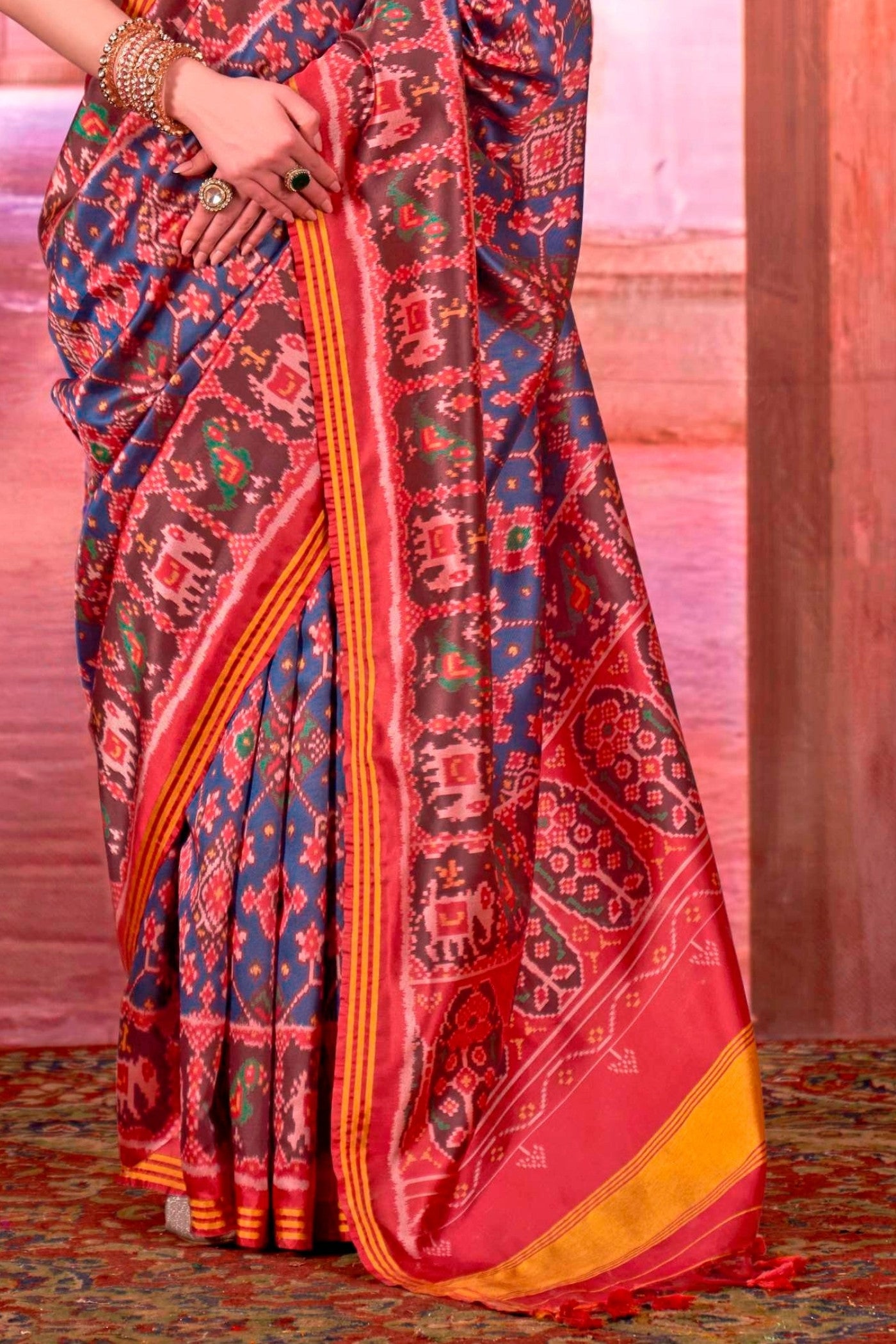 Buy MySilkLove Carolina Blue Printed Patola Saree Online