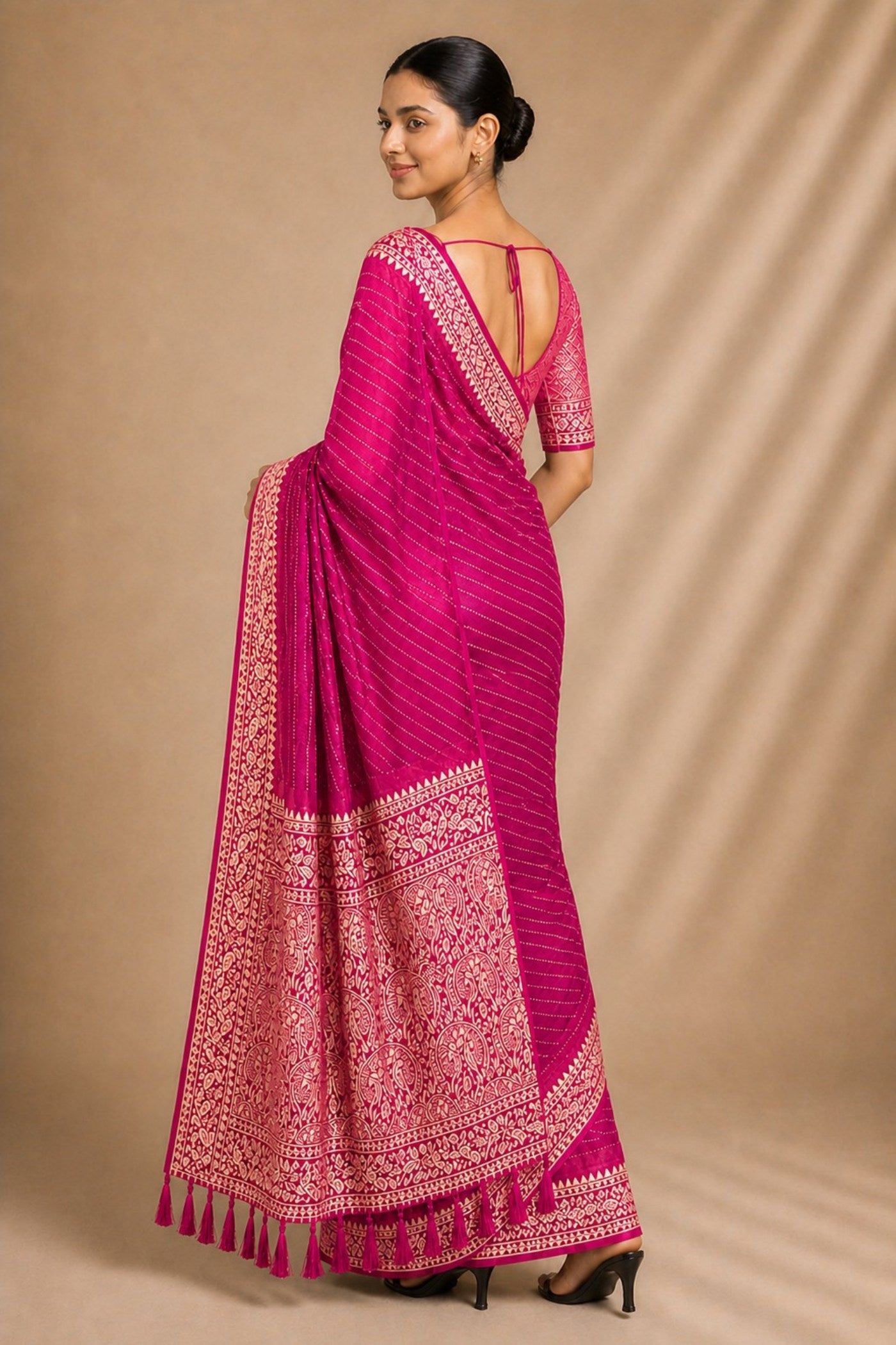 Buy MySilkLove Flamingo Pink Woven Chiffon Saree Online