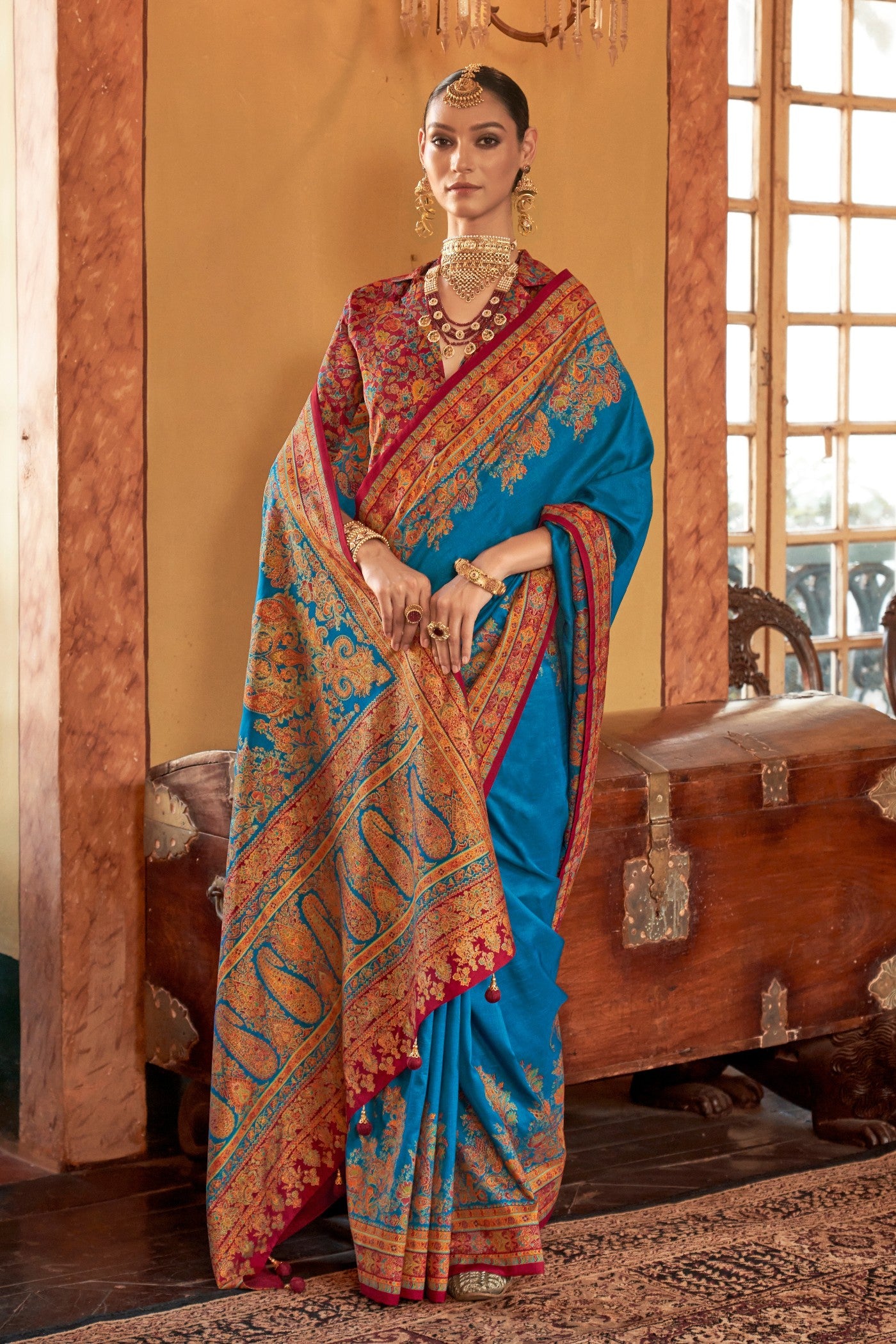 Buy MySilkLove Nice Blue Printed Banarasi Saree Online