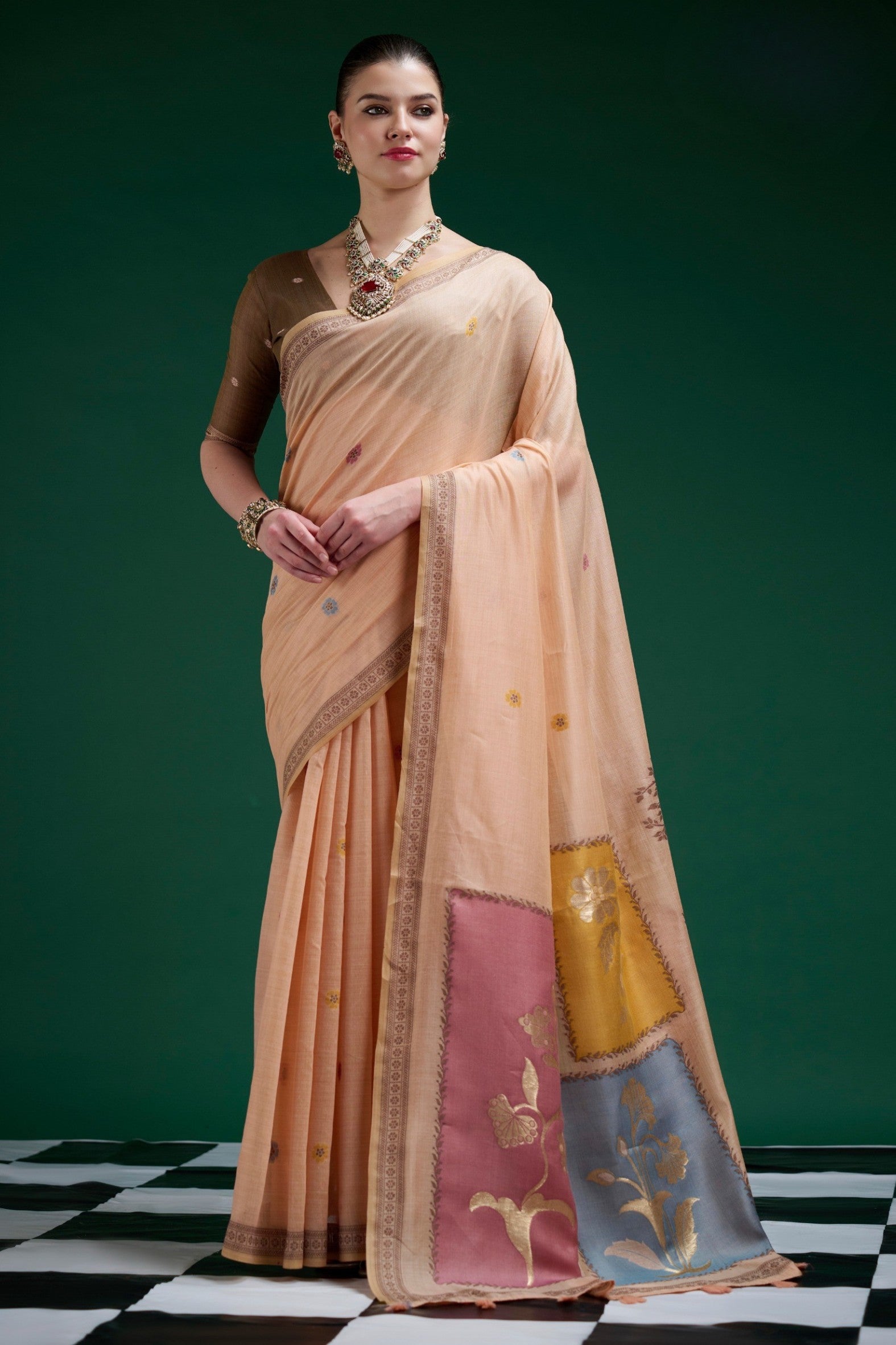 Buy MySilkLove Plum Peach Jamdani Woven Muga Cotton Saree Online