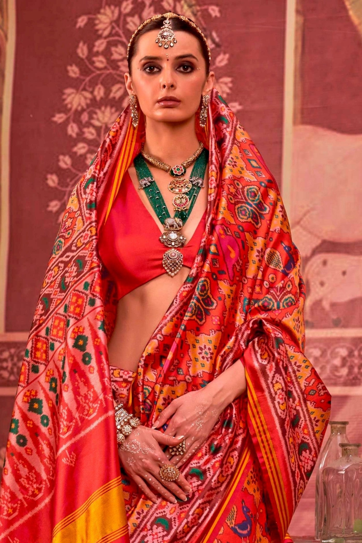 Buy MySilkLove Metor Orange Printed Patola Saree Online